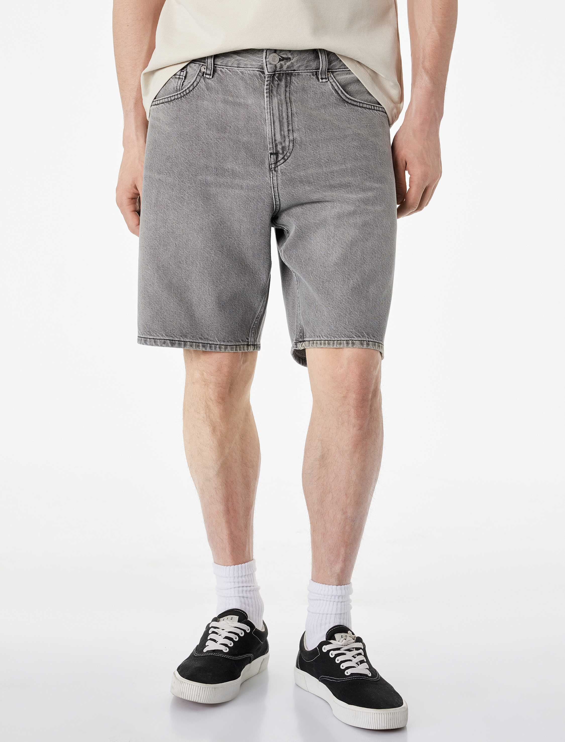   Pamuklu Straight Fit Cepli Bermuda Jean Şort