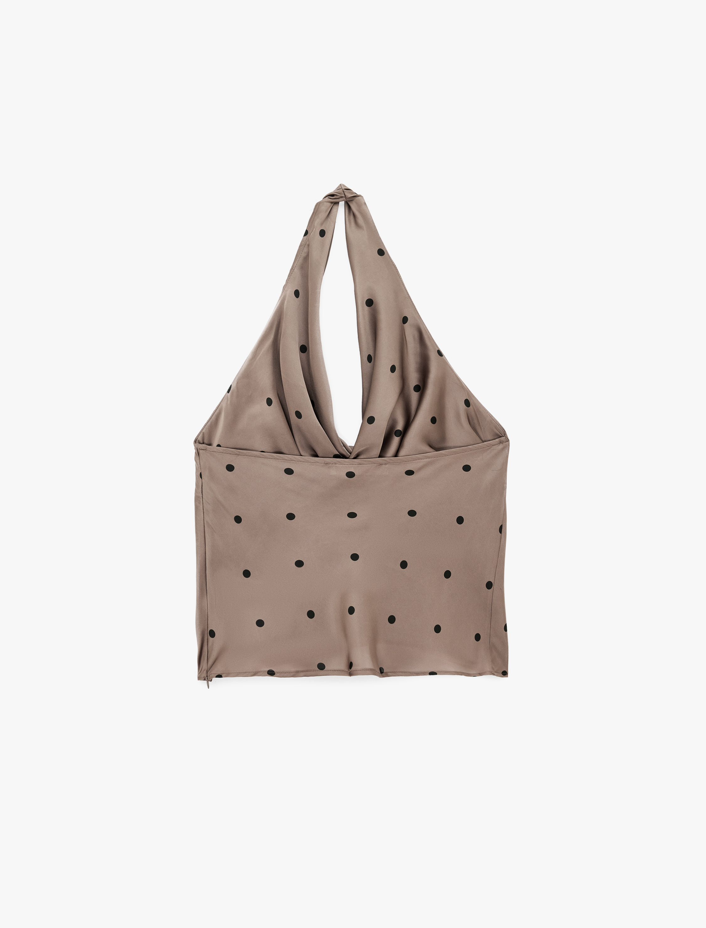   Puantiyeli Degaje Yaka Kolsuz Saten Bluz