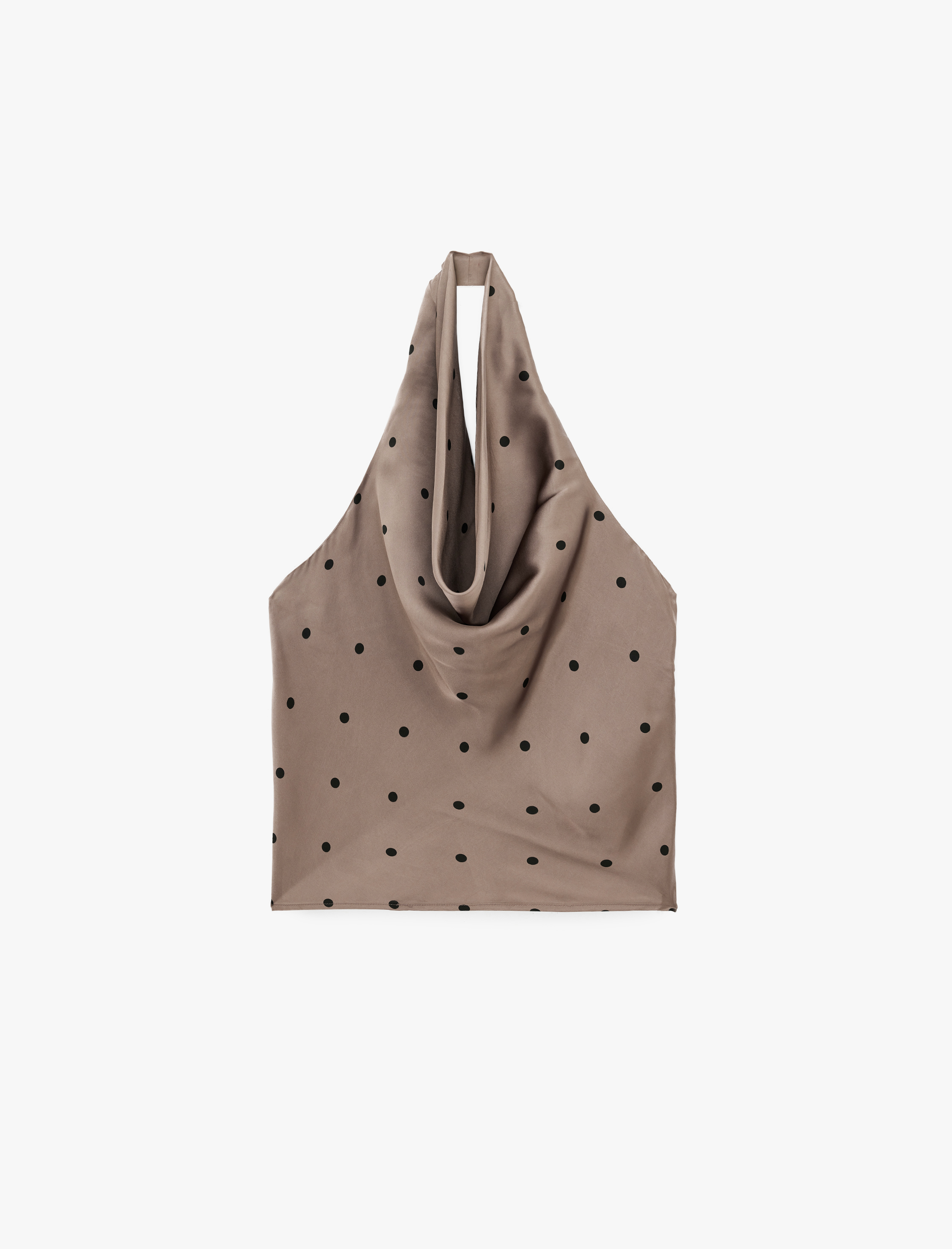   Puantiyeli Degaje Yaka Kolsuz Saten Bluz