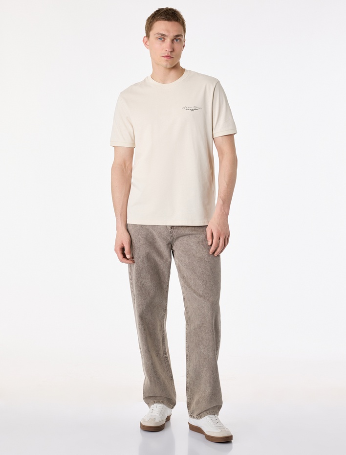  Regular Fit Kısa Kollu Bisiklet Yaka Pamuklu Baskılı Tişört