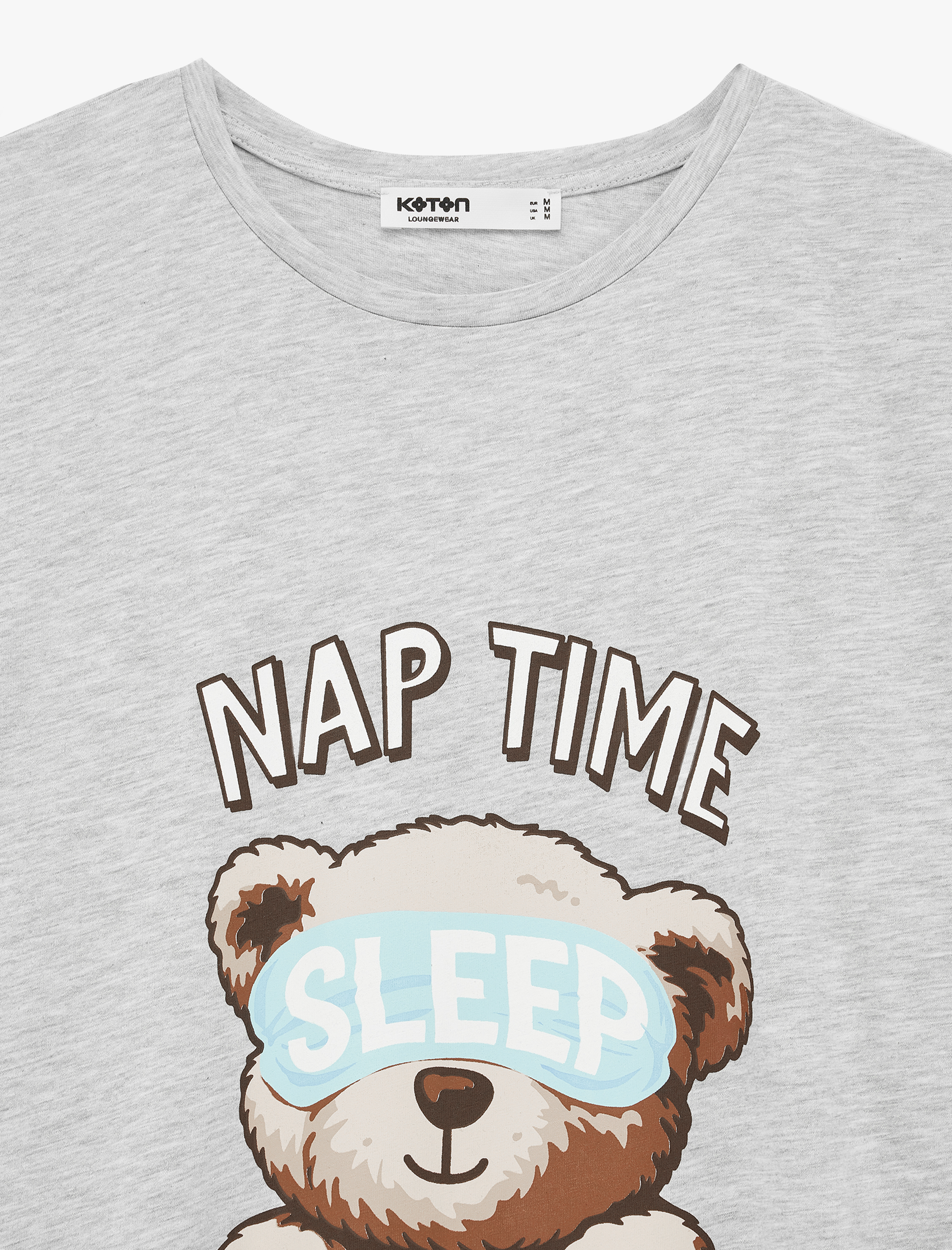   Rahat Kalıp Bisiklet Yaka Ayıcık Baskılı Kısa Kollu Gecelik