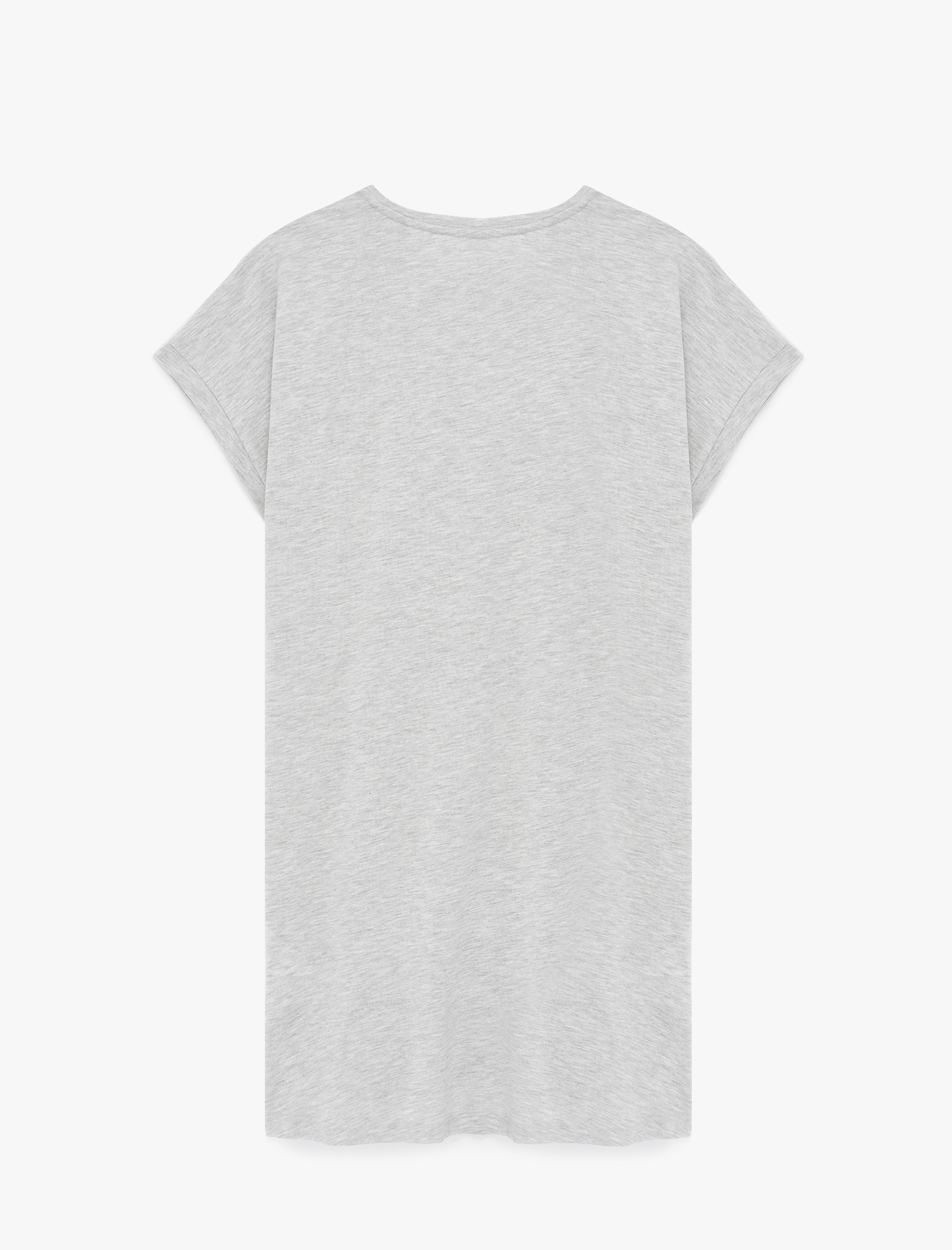   Rahat Kalıp Bisiklet Yaka Ayıcık Baskılı Kısa Kollu Gecelik