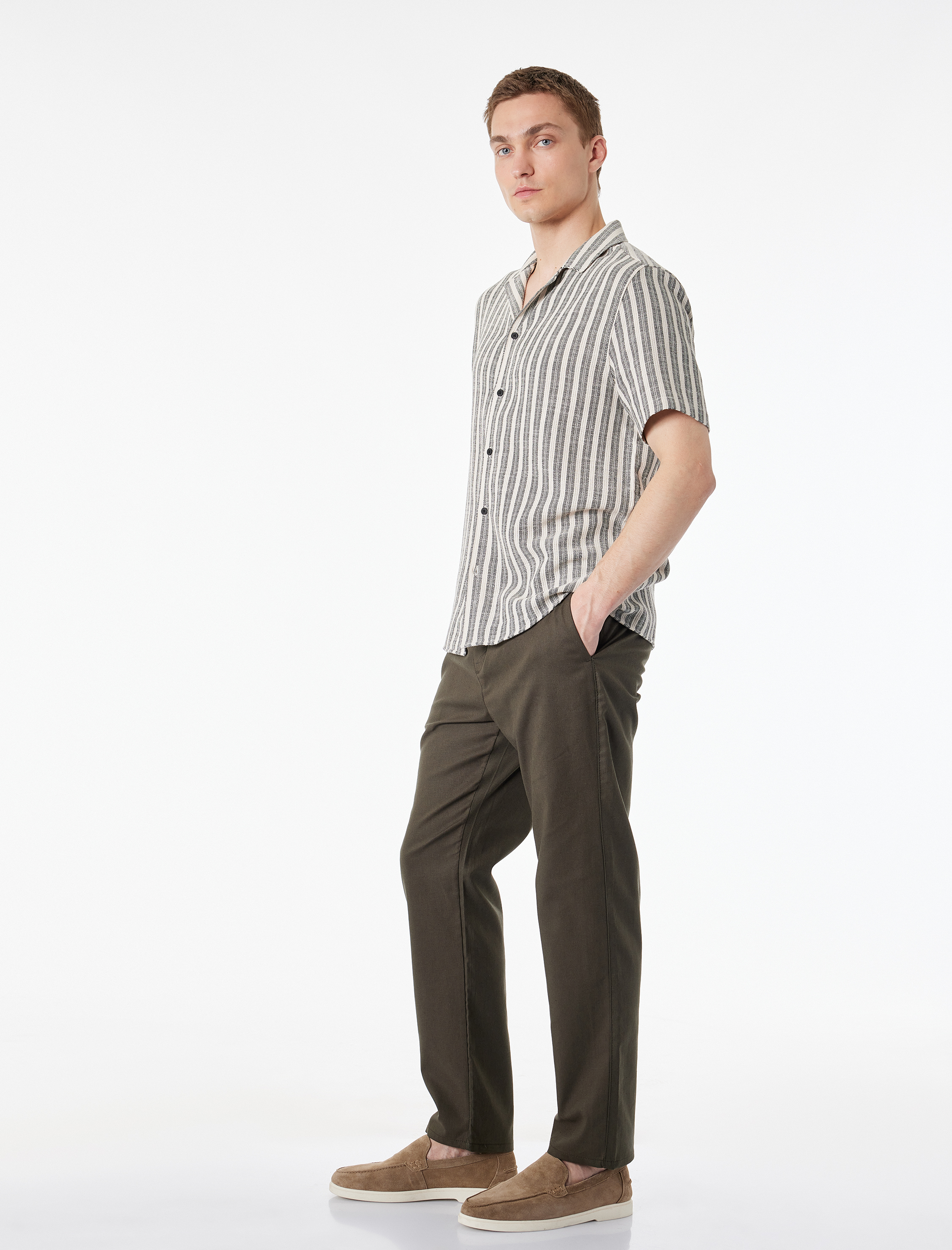   Keten Pamuk Karışımlı Cepli Beli Bağcıklı Pantolon