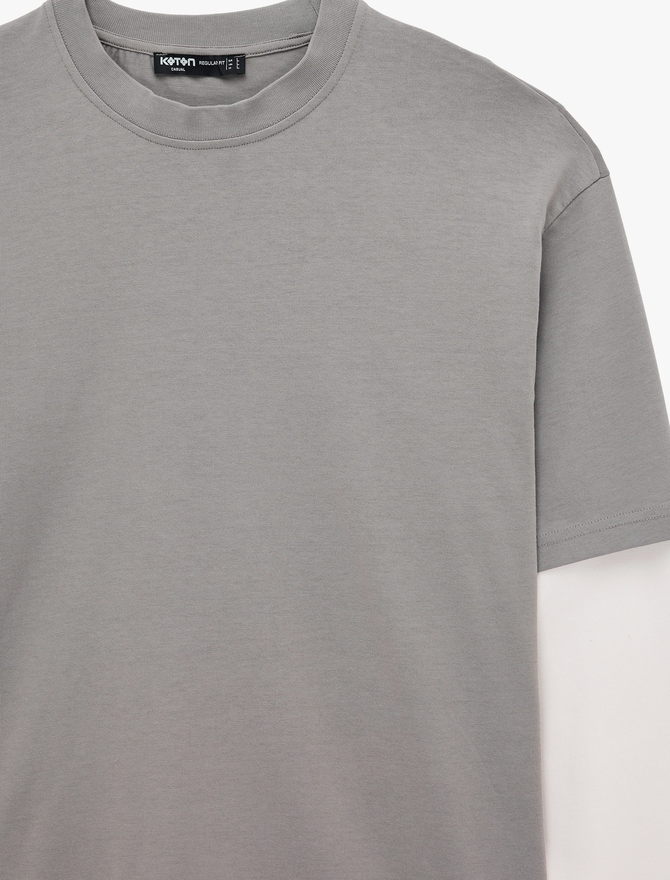   Bisiklet Yaka Rahat Kalıp Pamuklu Tok Kumaş Detaylı Uzun Çıkma Kollu Tişört