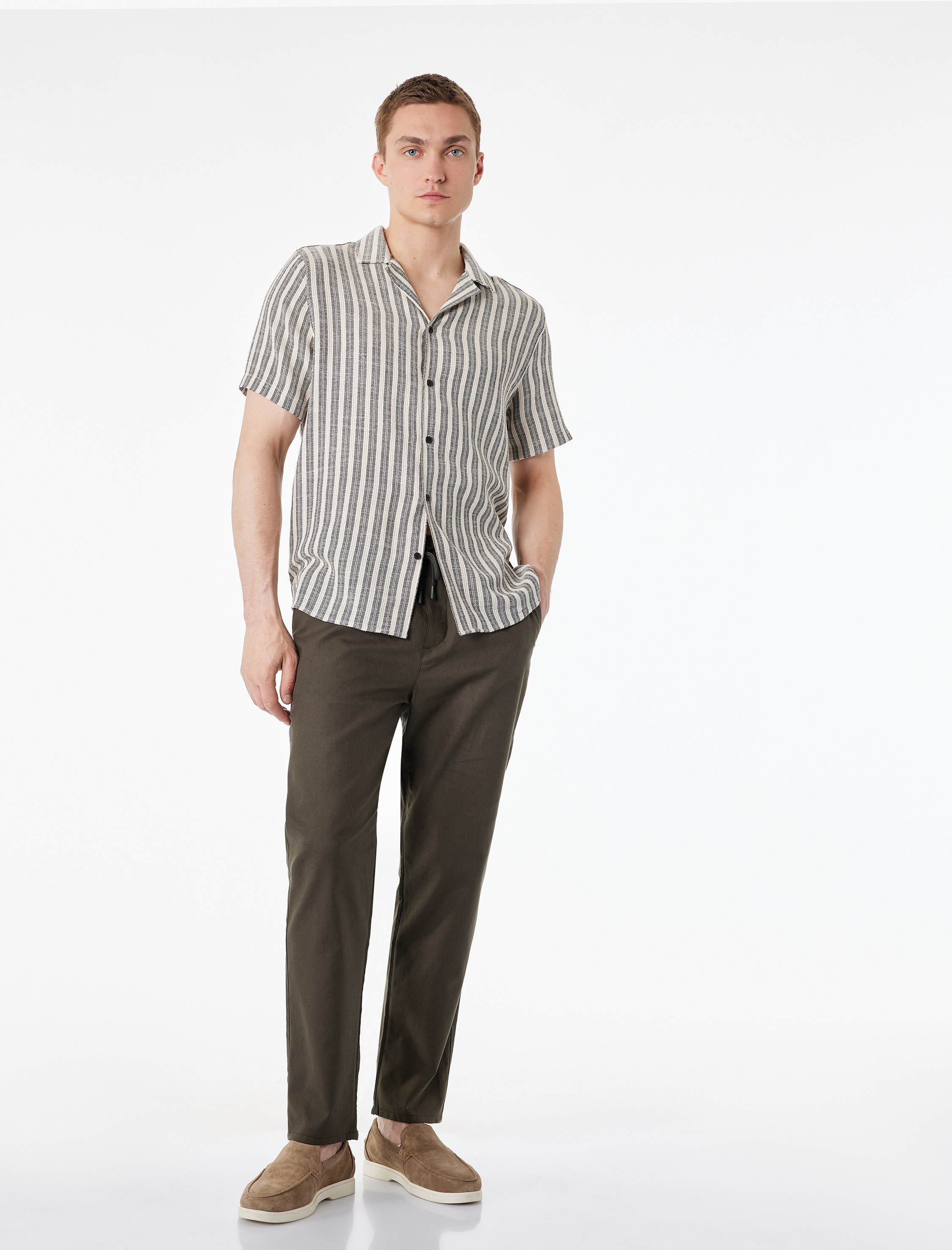   Keten Pamuk Karışımlı Cepli Beli Bağcıklı Pantolon