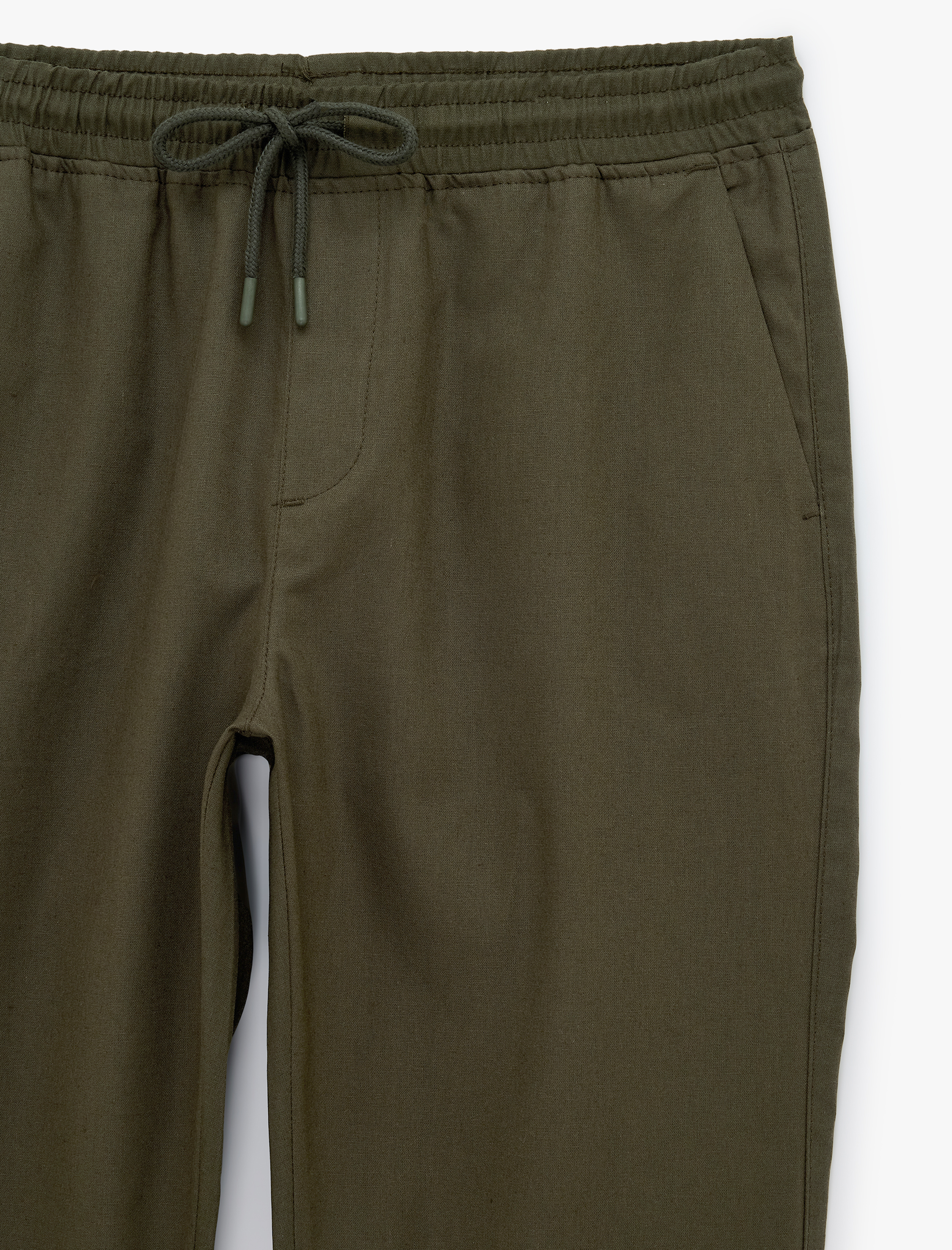   Keten Pamuk Karışımlı Cepli Beli Bağcıklı Pantolon