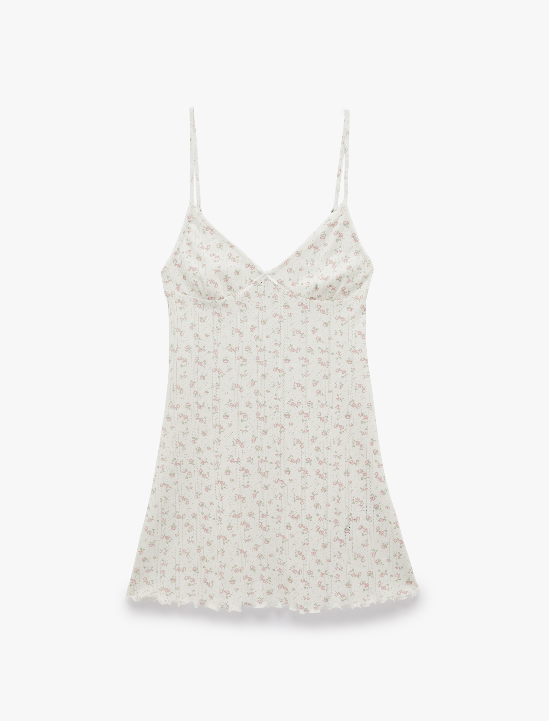   Pamuklu Çiçek Desenli İnce Askılı Mini Gecelik