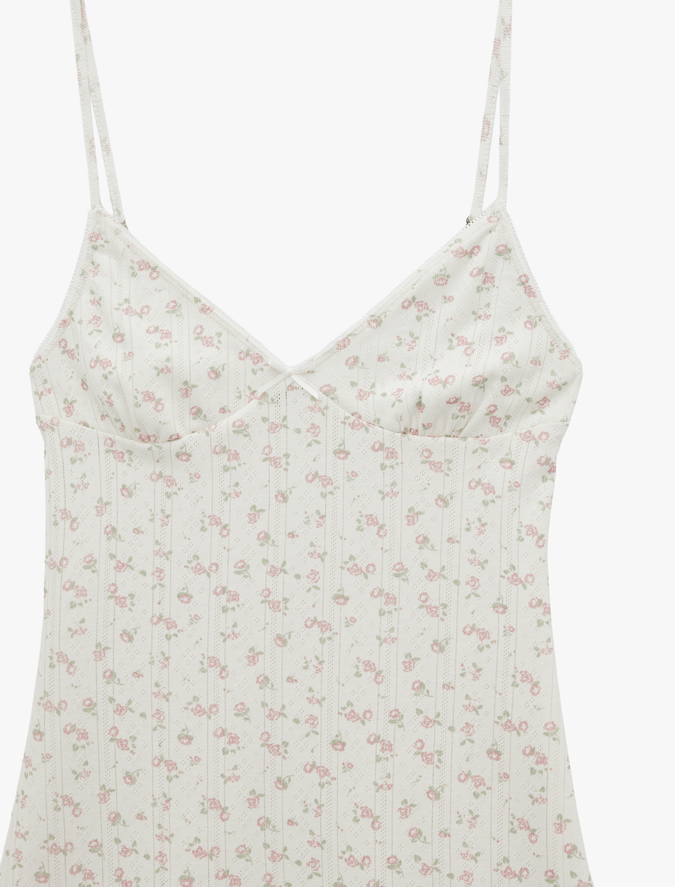   Pamuklu Çiçek Desenli İnce Askılı Mini Gecelik