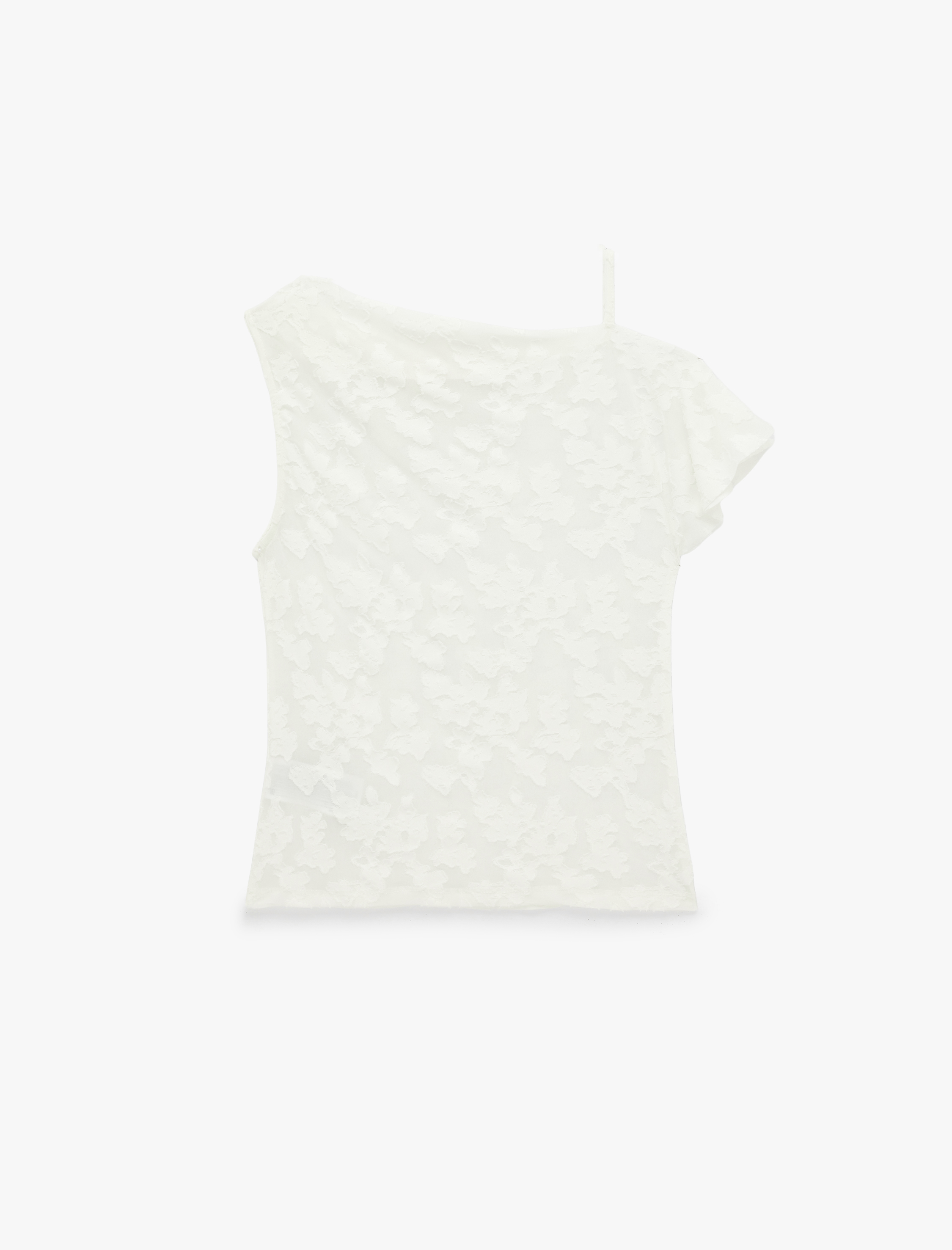   Asimetrik Yaka Kolsuz Dantelli Bluz