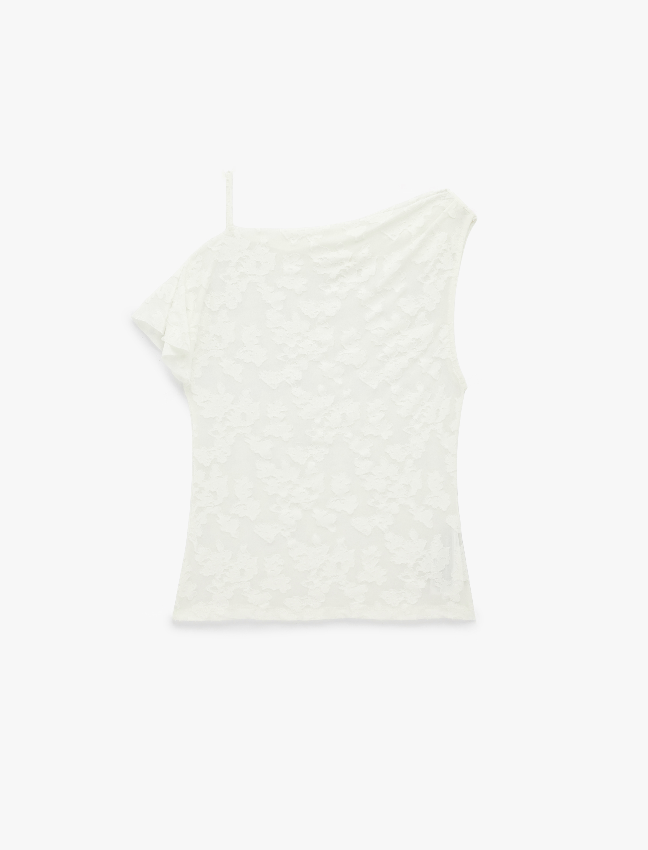   Asimetrik Yaka Kolsuz Dantelli Bluz