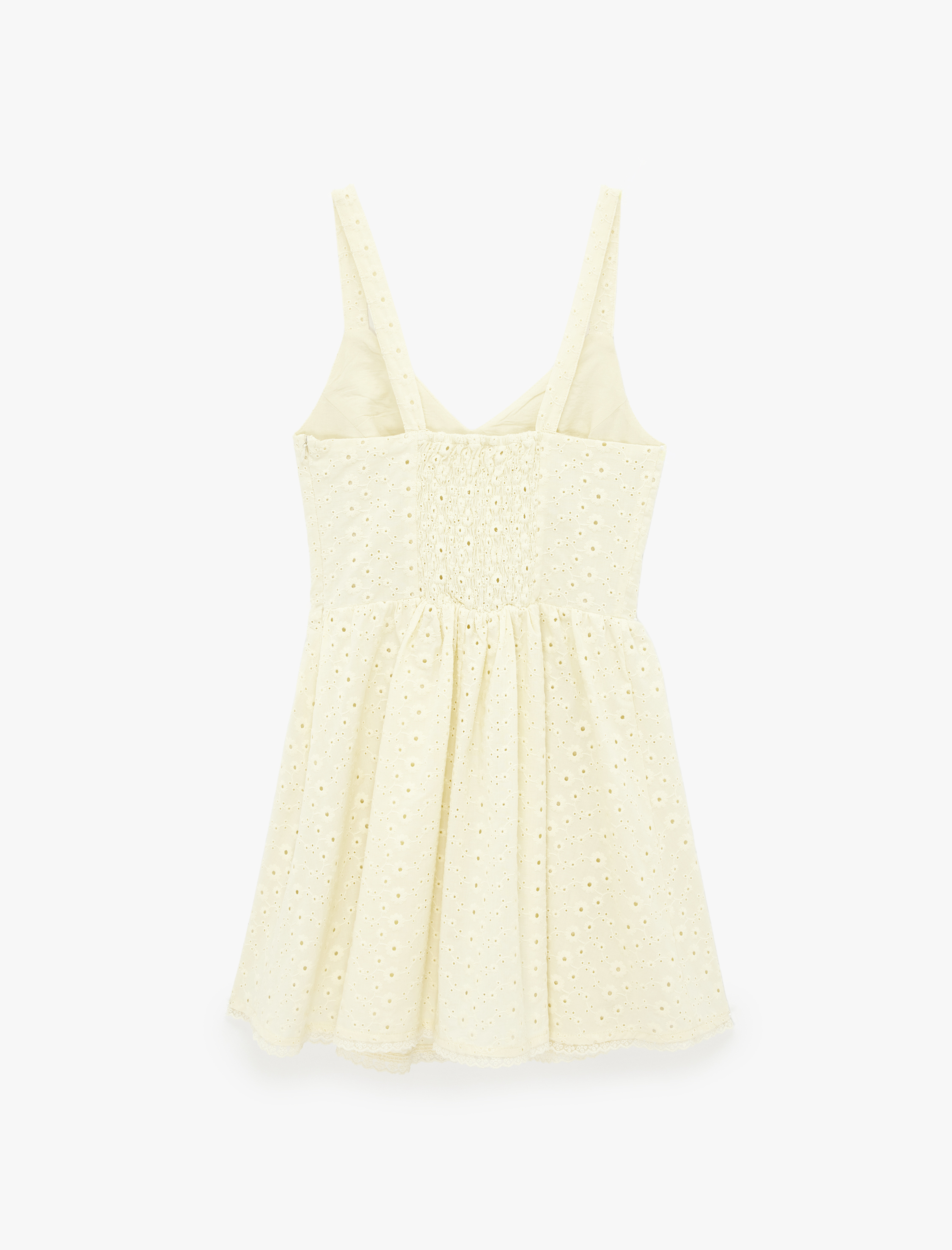   Pamuklu V Yaka Brodeli Askılı Mini Elbise