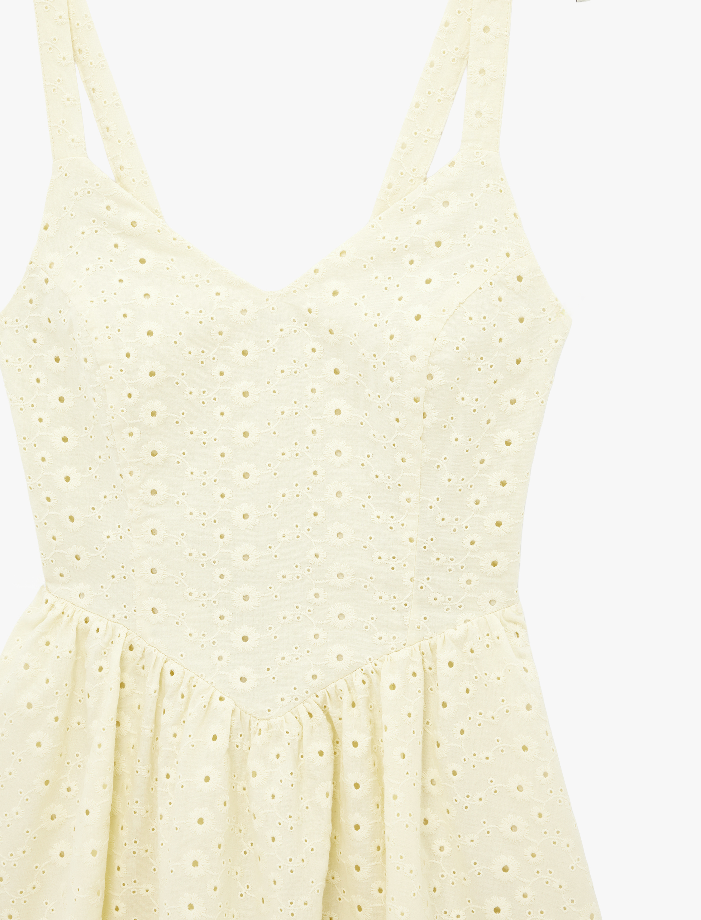   Pamuklu V Yaka Brodeli Askılı Mini Elbise