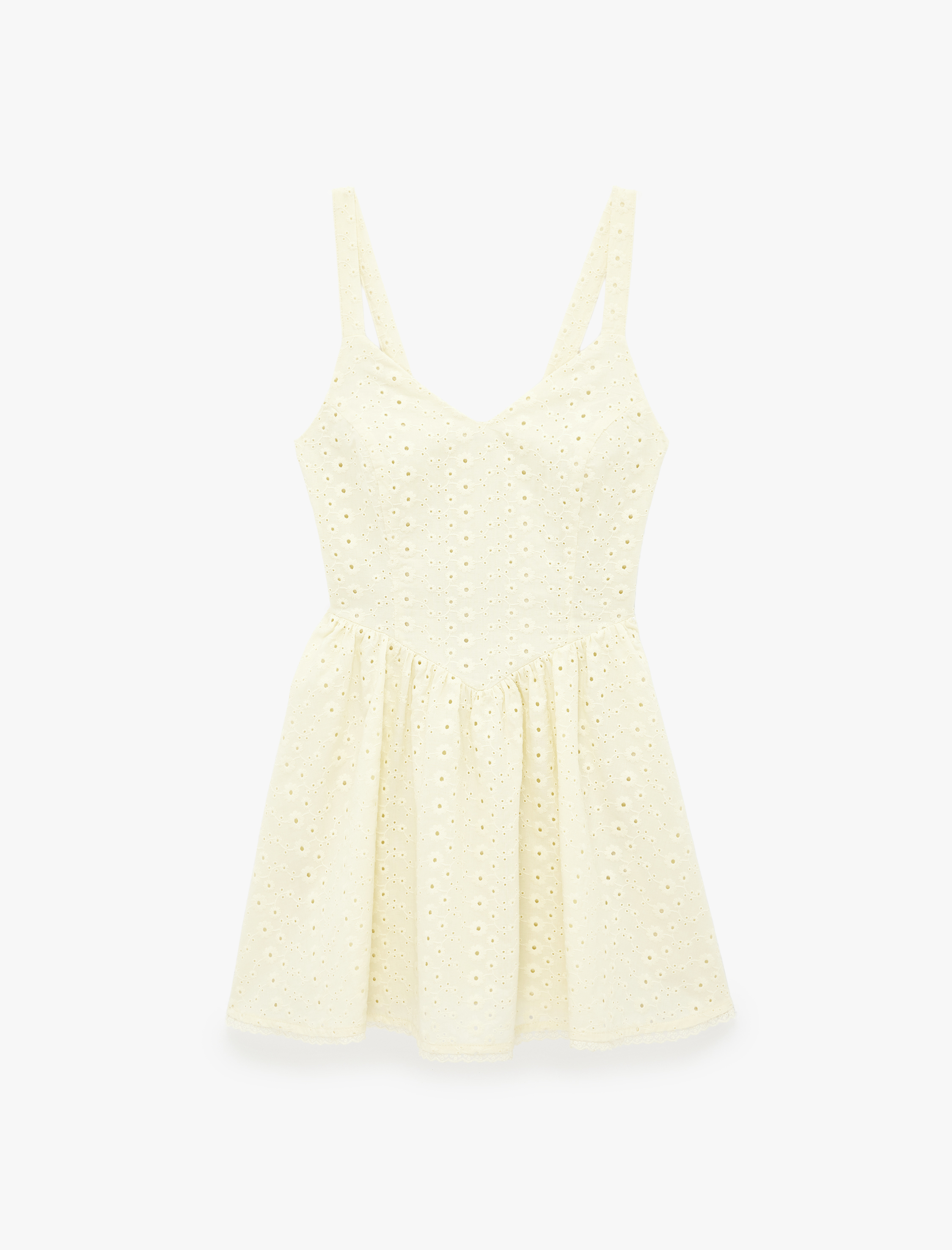   Pamuklu V Yaka Brodeli Askılı Mini Elbise