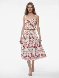 Viskon Kumaş Belden Oturtmalı Volümlü Çiçekli Uzun Kloş Etek