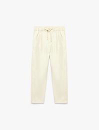 Beli Lastikli Düğmeli Viskon Basic Pantolon