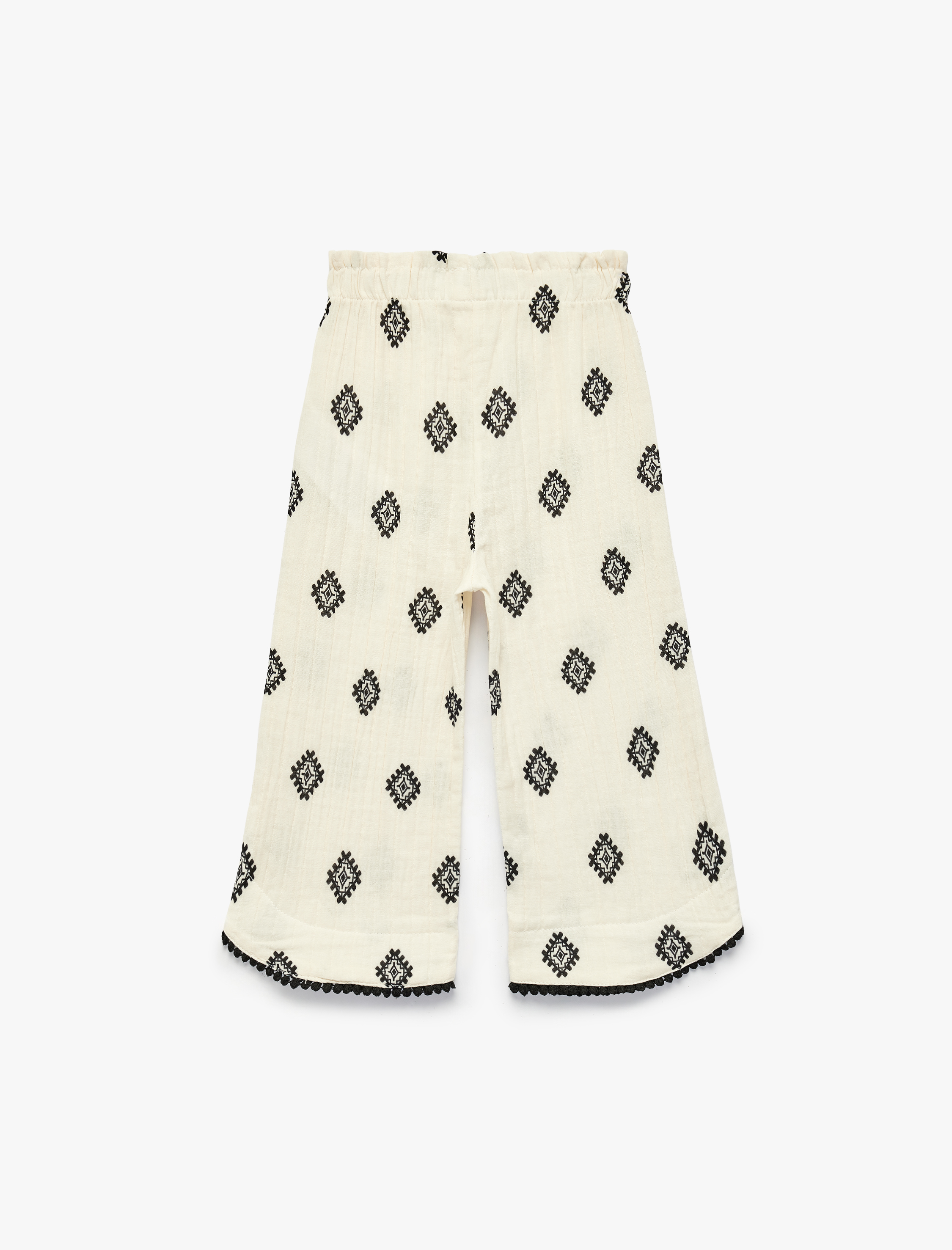  Kız Bebek Pamuklu Desenli Geniş Paça Müslin Pantolon