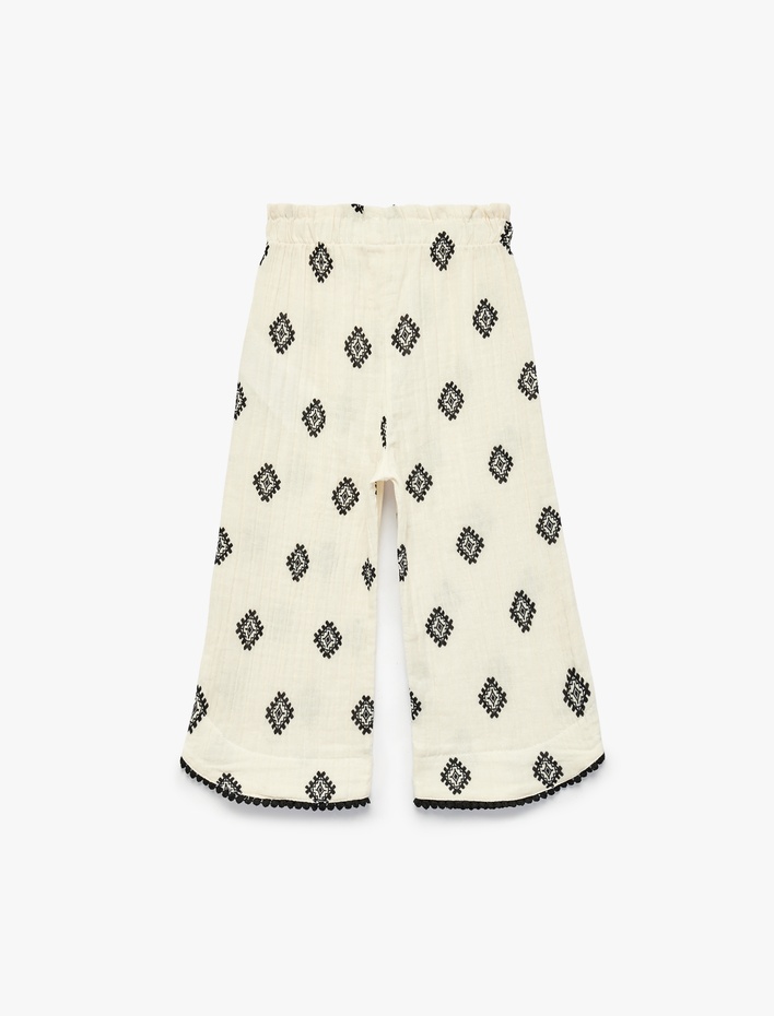 Kız Bebek Pamuklu Desenli Geniş Paça Müslin Pantolon