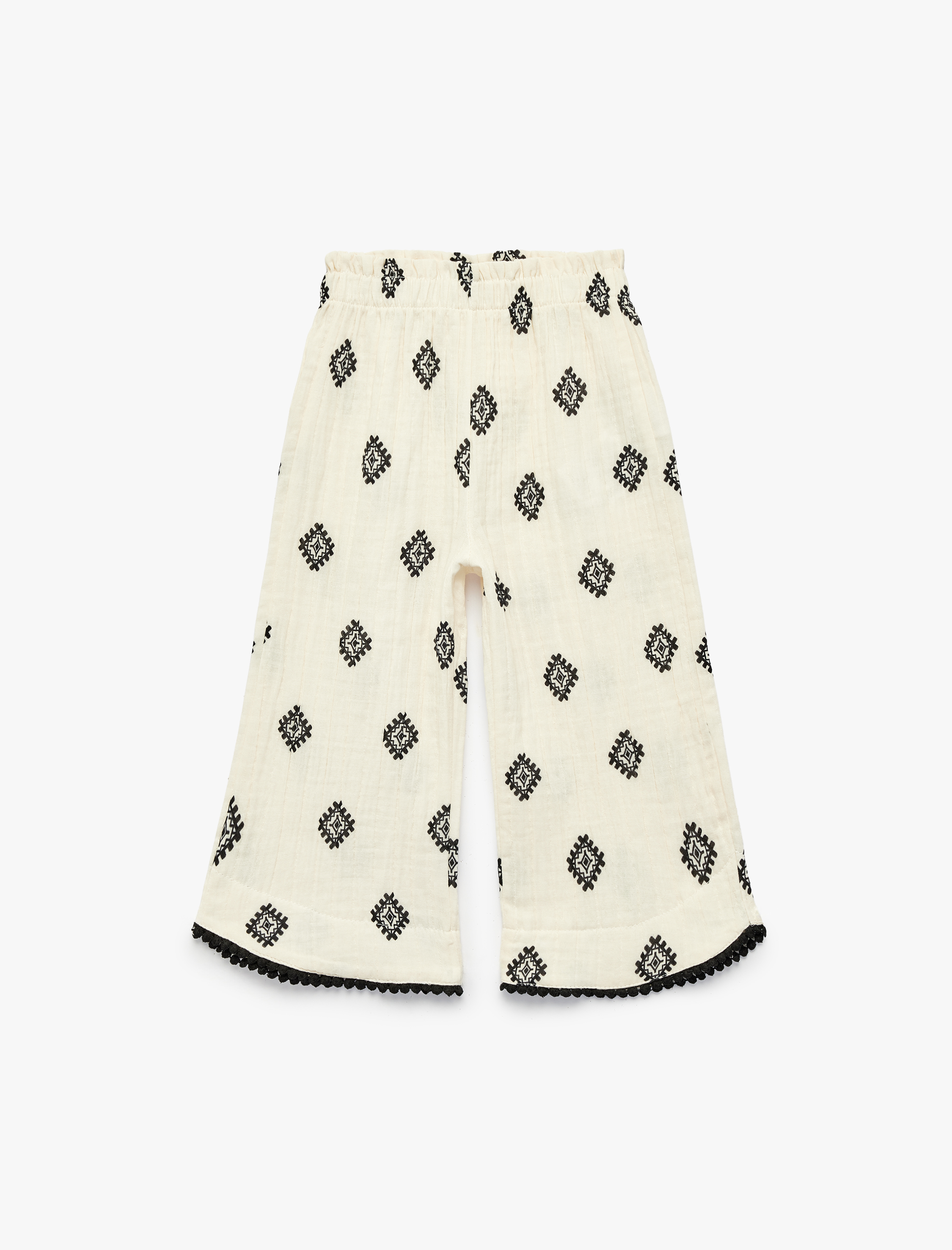  Kız Bebek Pamuklu Desenli Geniş Paça Müslin Pantolon