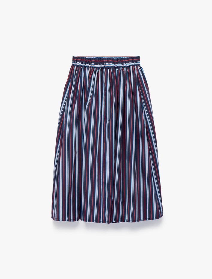 Kız Çocuk Poplin Bol Kesim Kloş Çizgili  Midi Etek