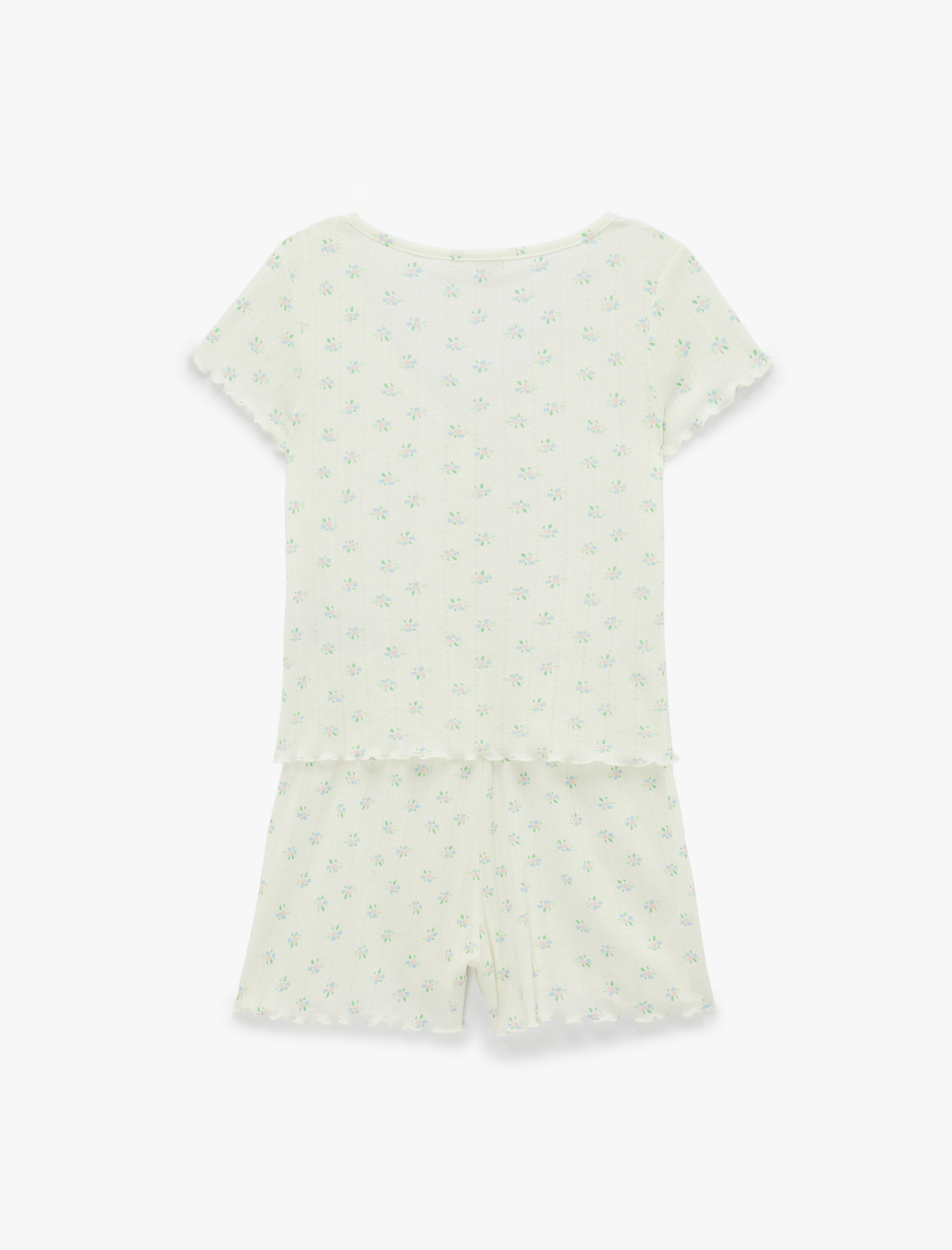   Düğmeli V Yaka Kısa Kollu Desenli Şortlu Pijama Takımı