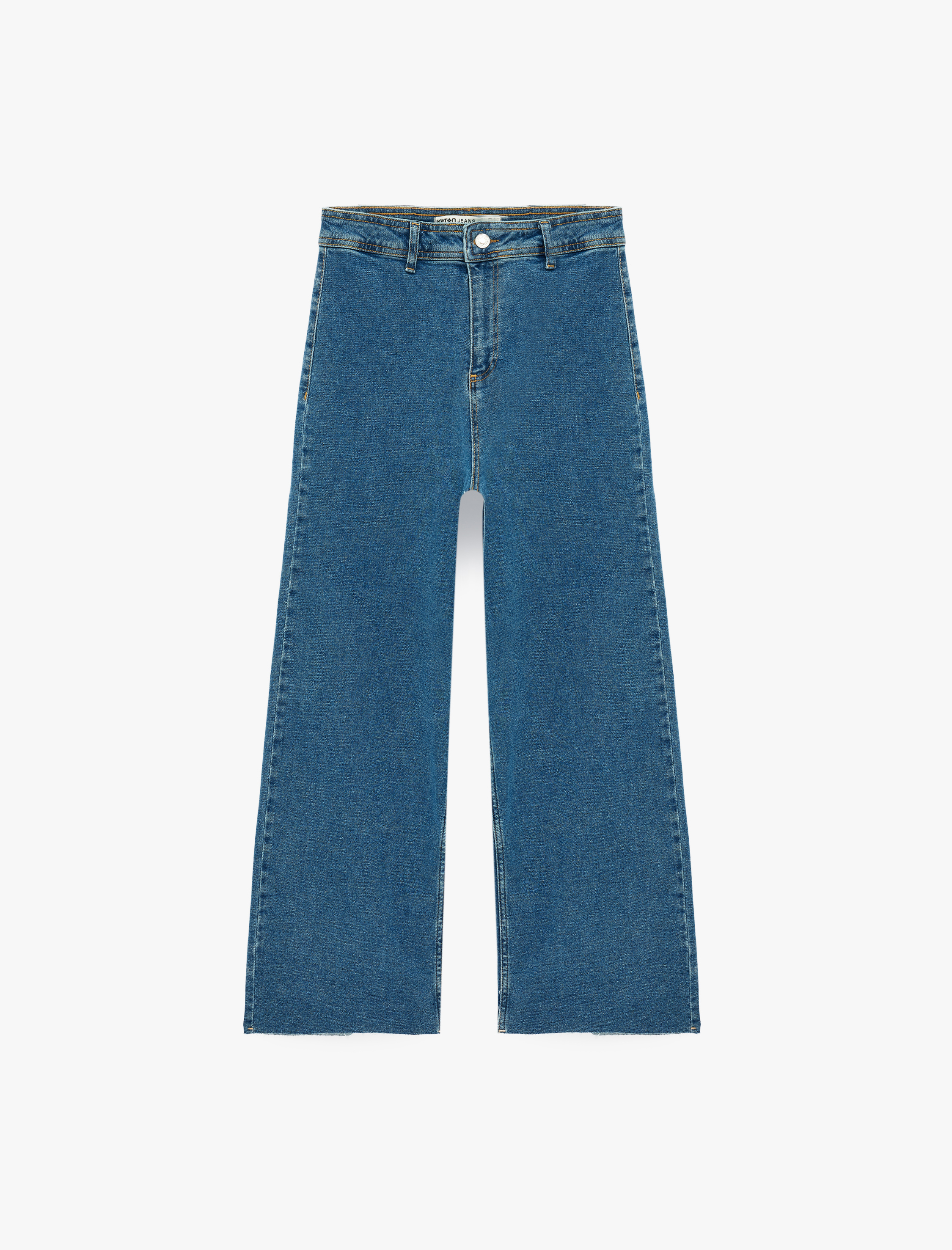   Pamuklu Yüksek Bel Kısa Geniş Paça Denim Pantolon - Culotte Jeans