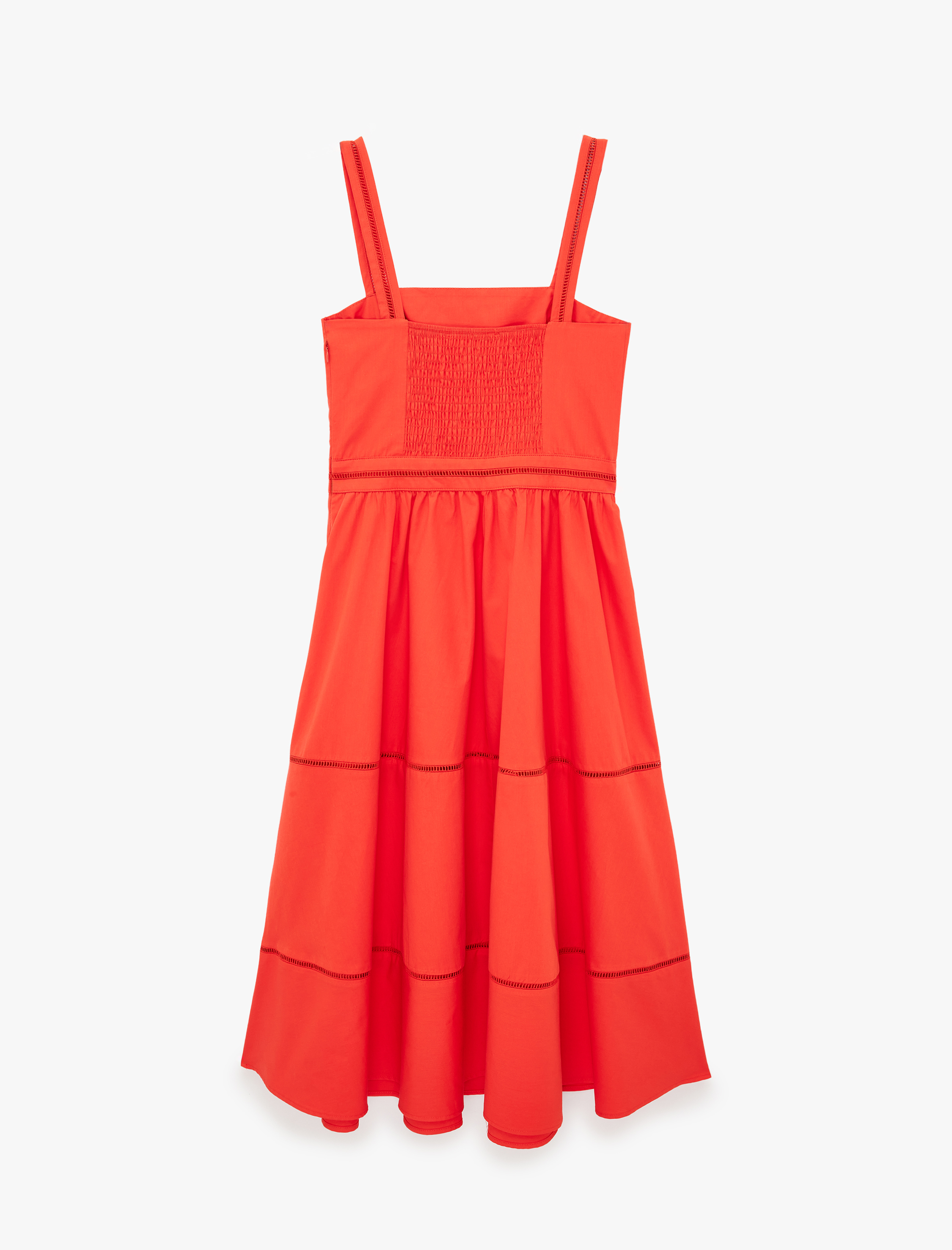   Pamuklu Brode Detaylı Poplin Kare Yaka Askılı Maxi Elbise