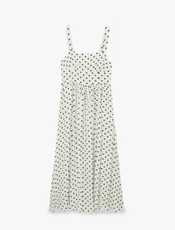 Viskon Askılı Gipe Detaylı Kare Yaka Puantiyeli Elbise