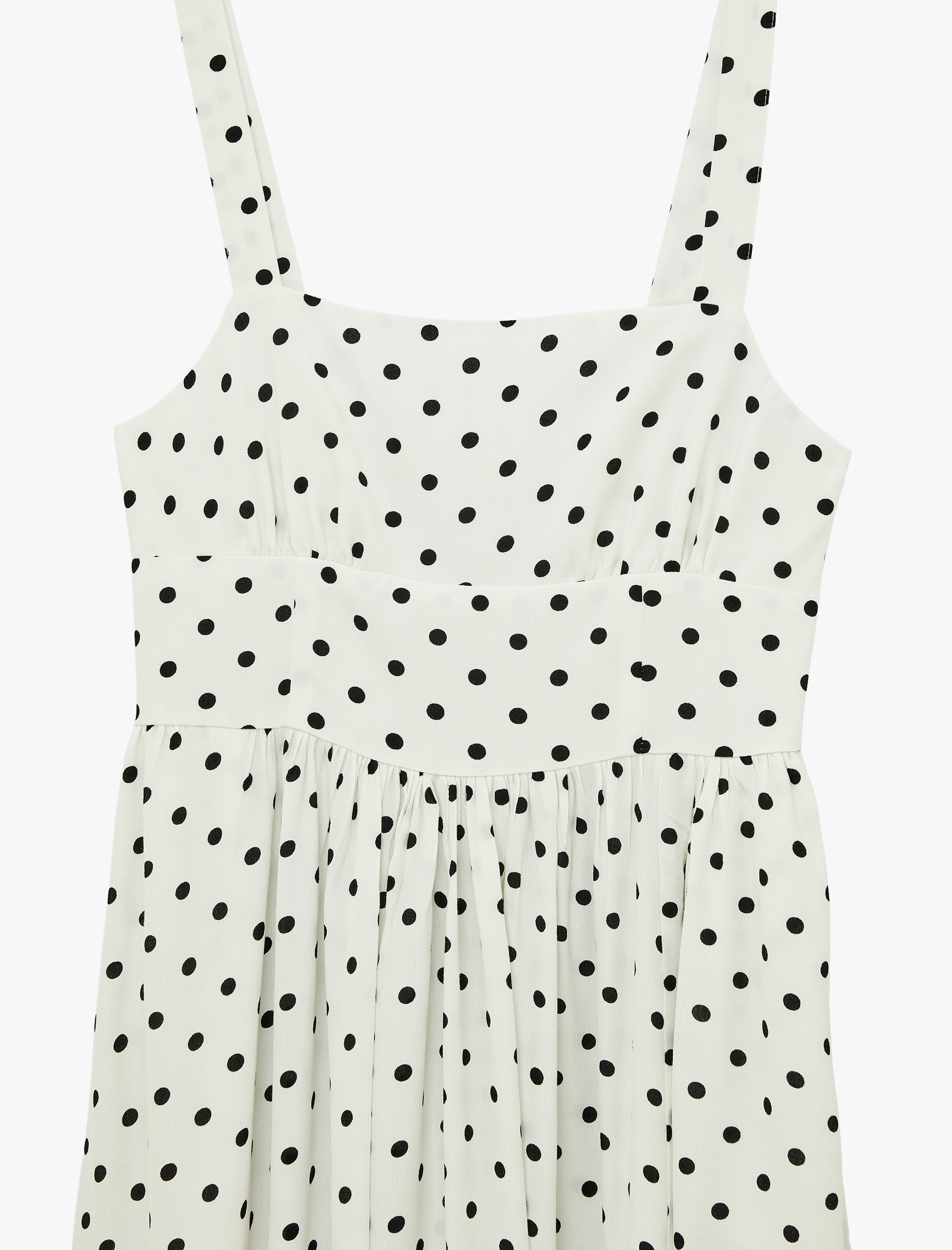   Viskon Askılı Gipe Detaylı Kare Yaka Puantiyeli Elbise