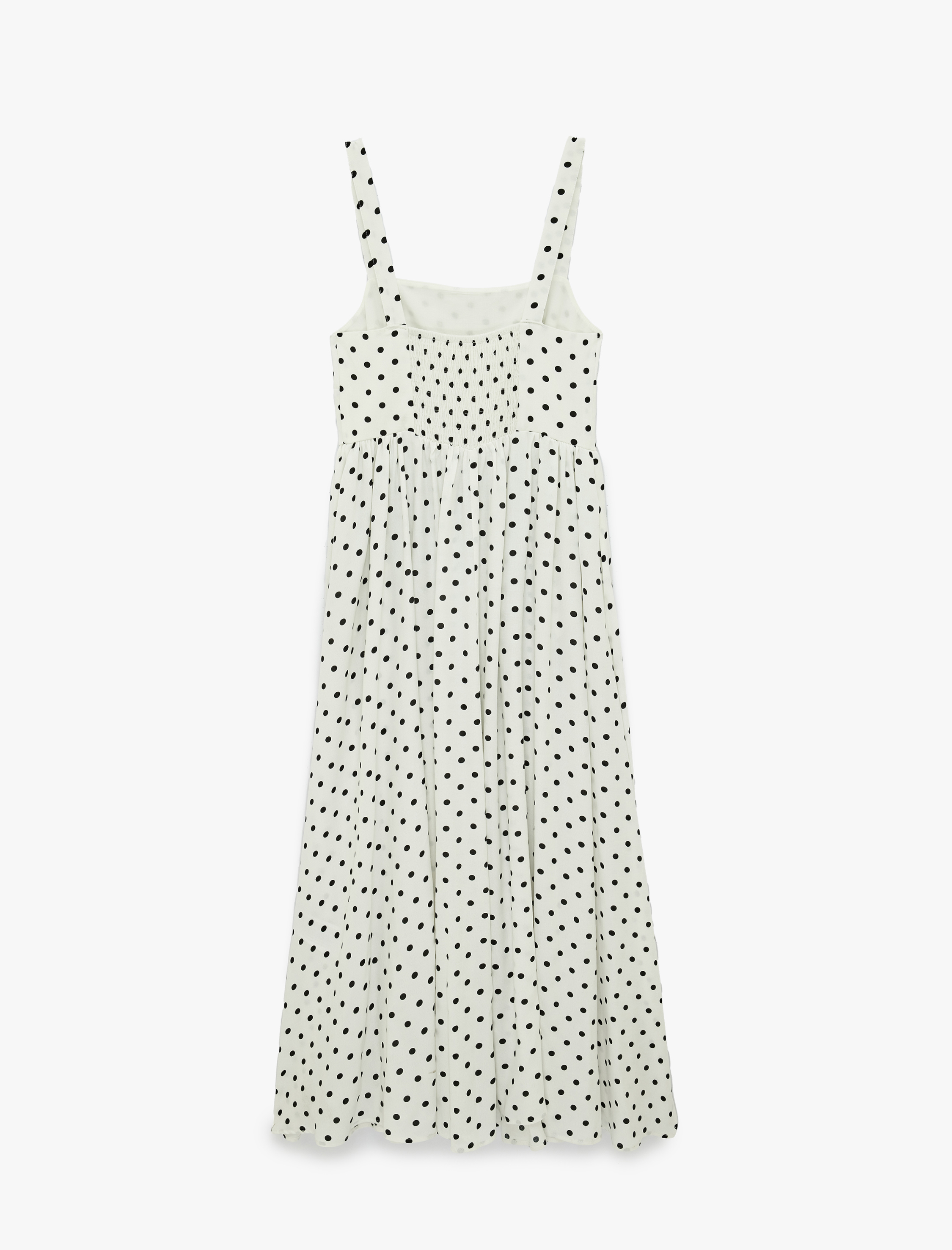   Viskon Askılı Gipe Detaylı Kare Yaka Puantiyeli Elbise