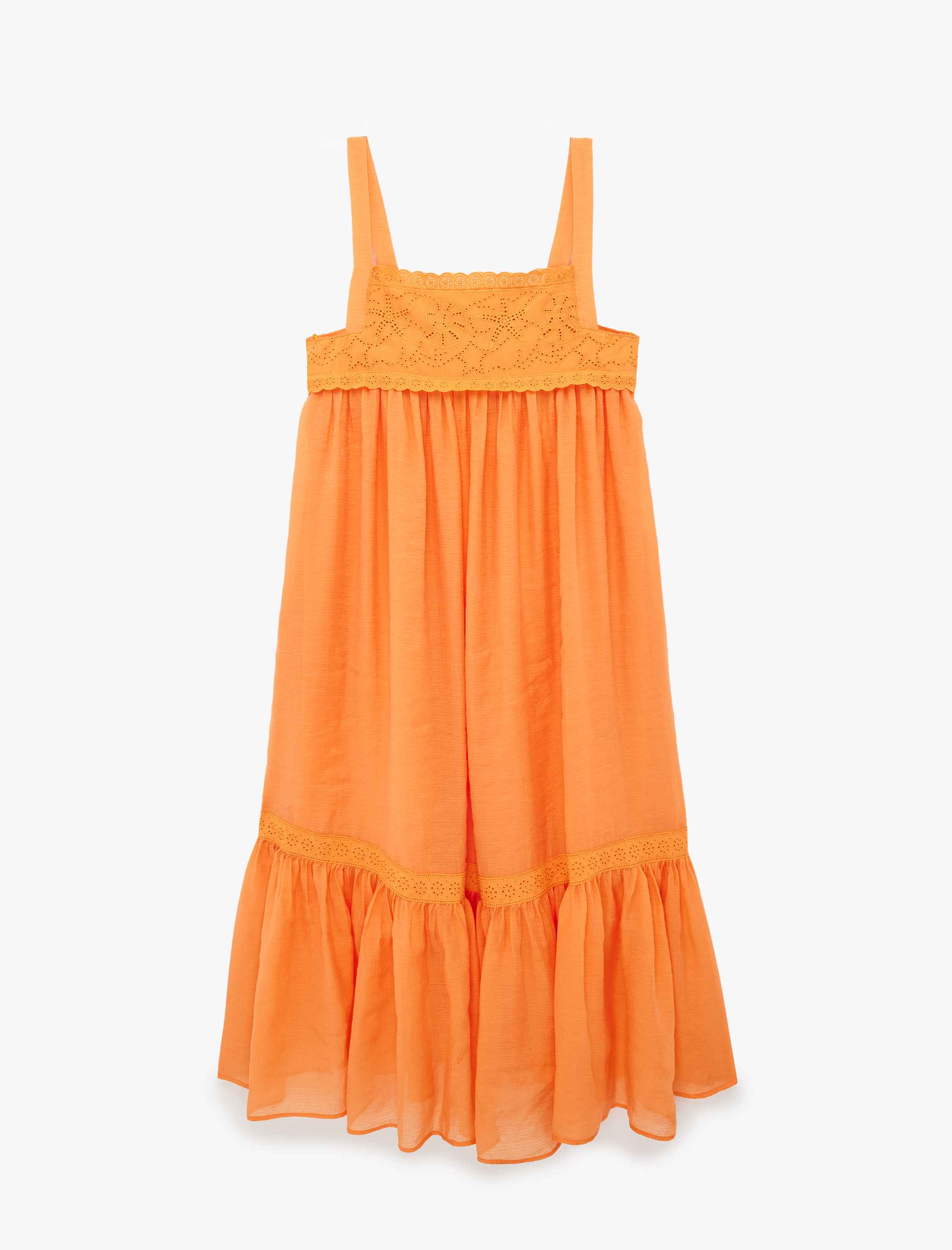   Brode Detaylı Askılı Kare Yaka Maxi Elbise