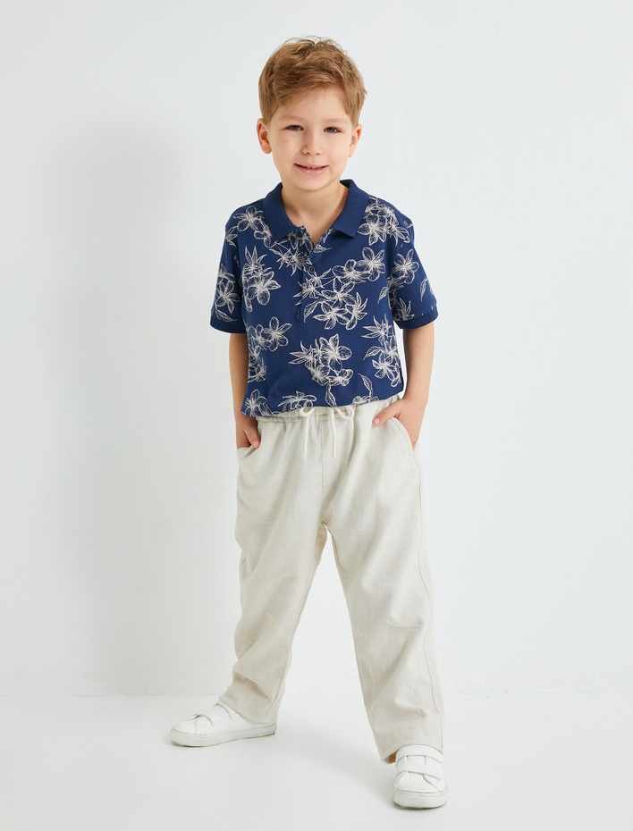 Erkek Çocuk Polo Yaka Tişört Kısa Kollu Baskılı Düğme Detaylı