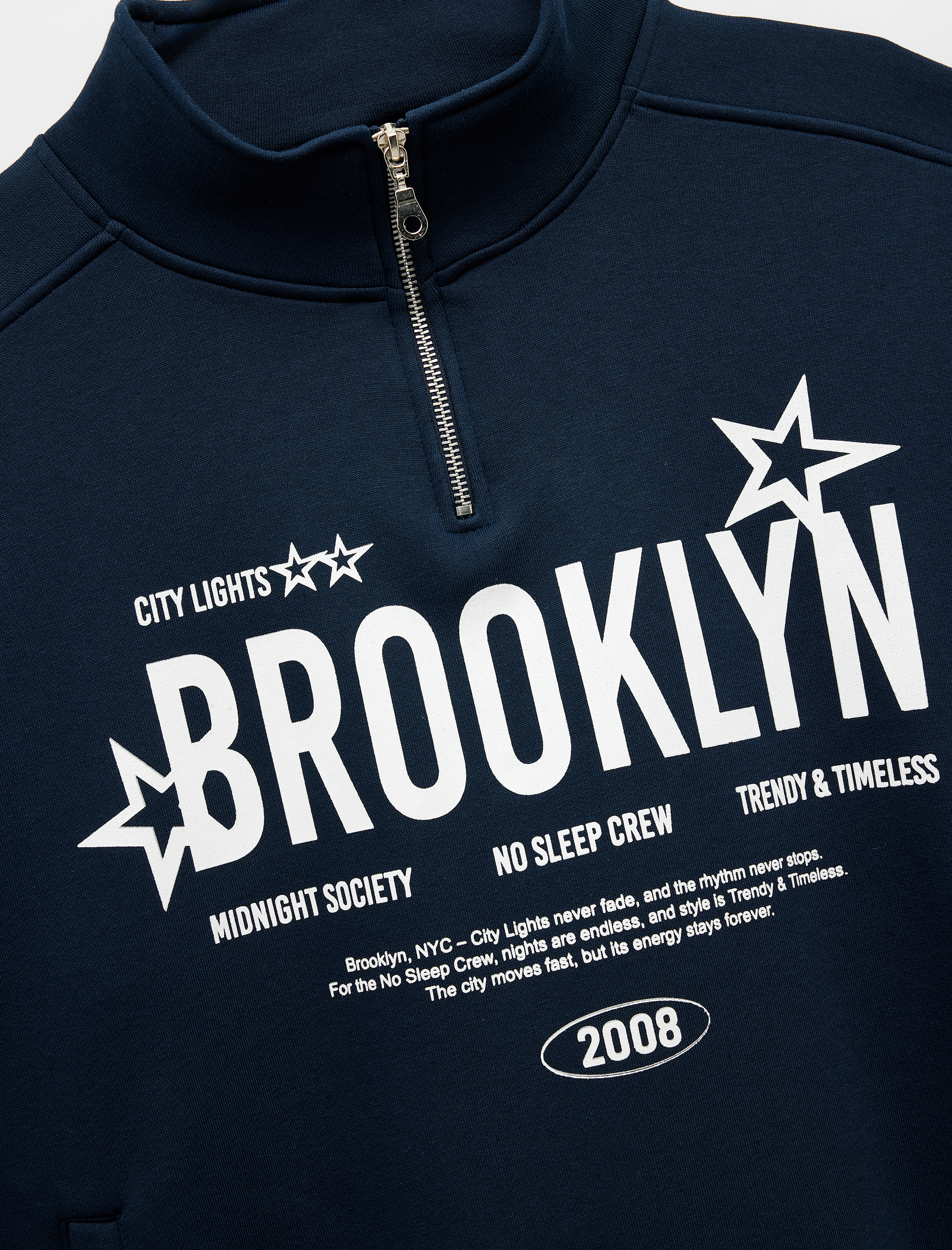   Şardonlu Uzun Kollu Baskılı Yarım Fermuarlı Oversize Sweatshirt