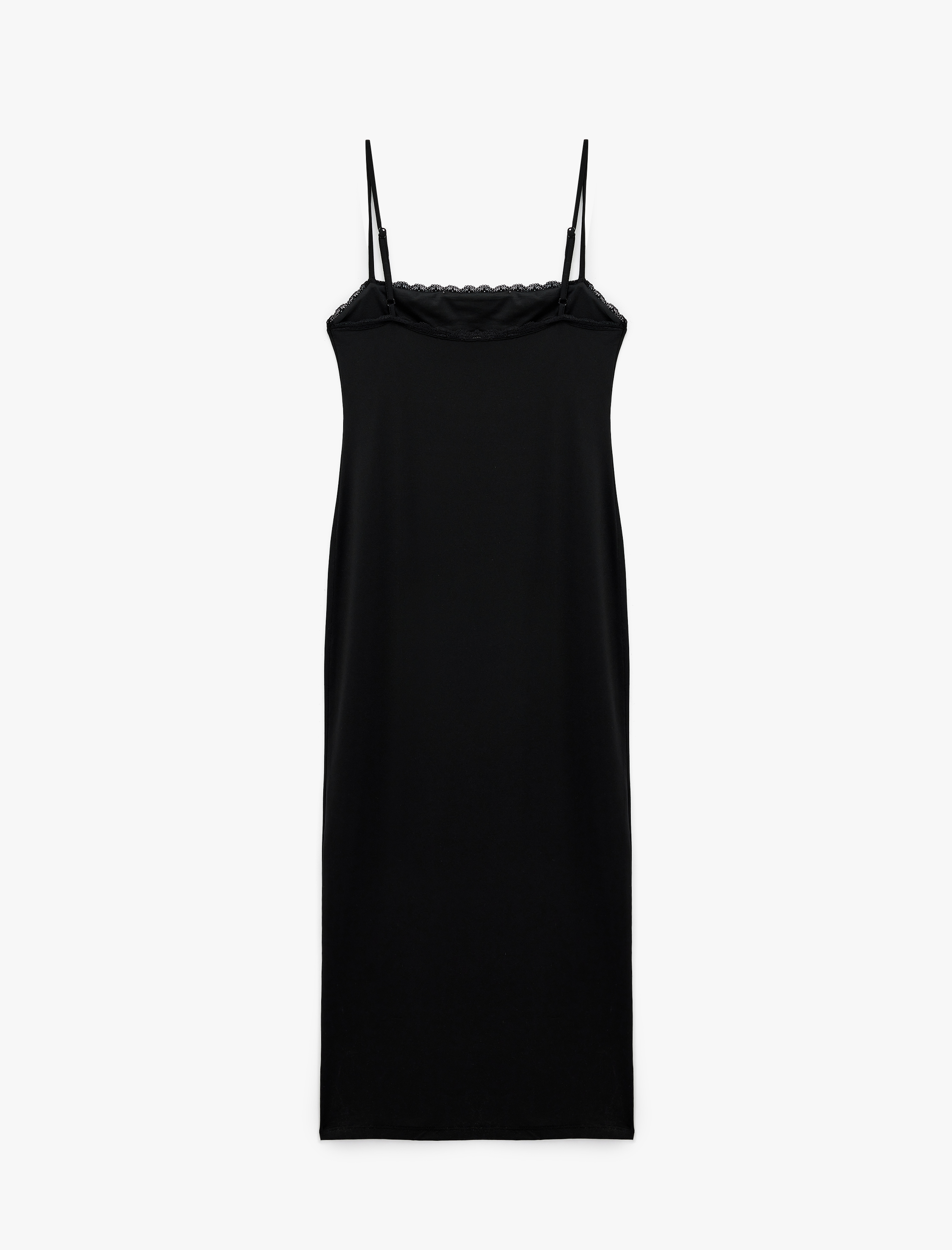   Slim Fit Dantel Detaylı Uzun İnce Askılı Penye Elbise