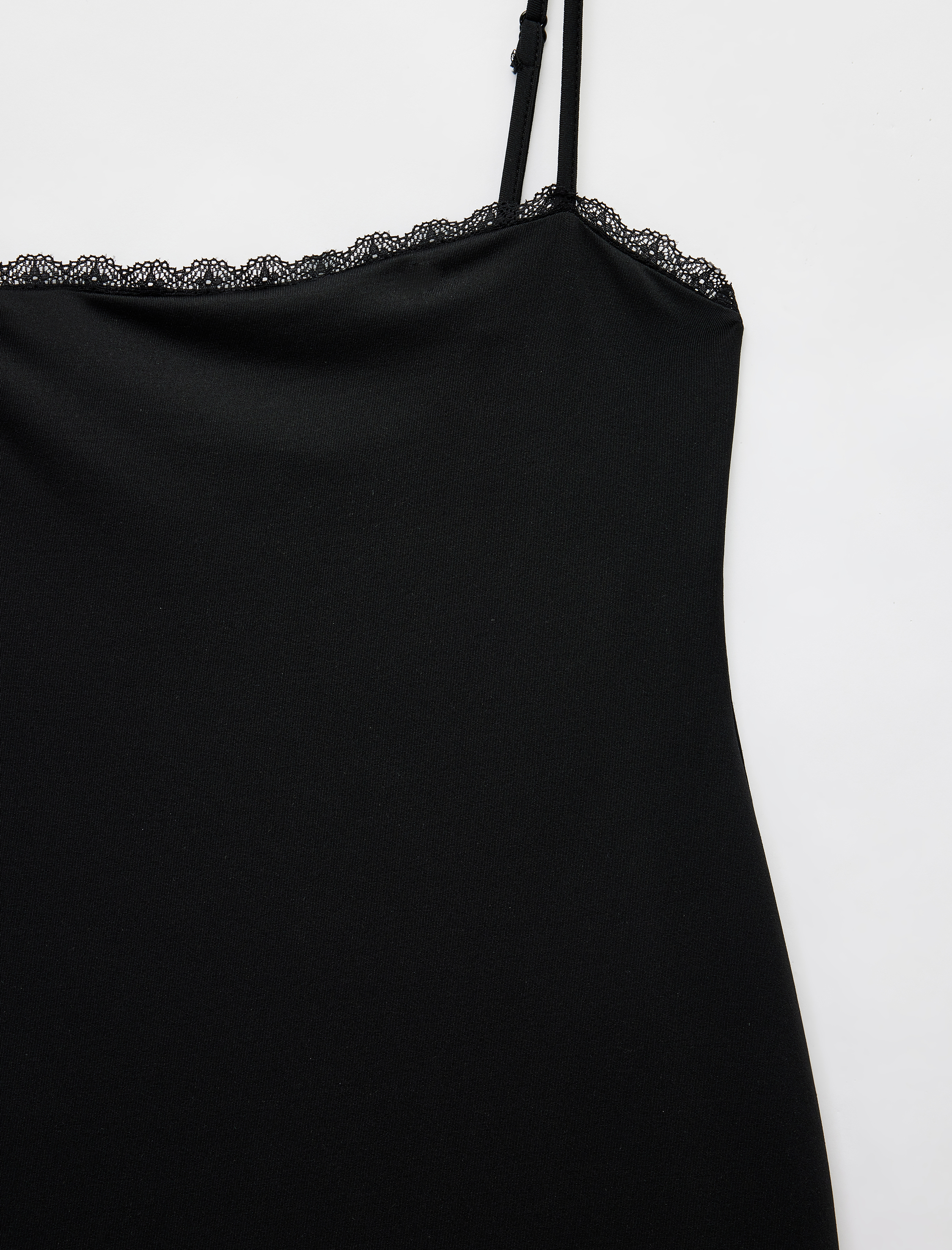   Slim Fit Dantel Detaylı Uzun İnce Askılı Penye Elbise