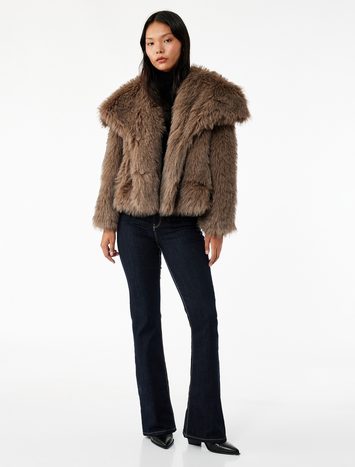  Suni Kürk Mont Oversize Geniş Yaka