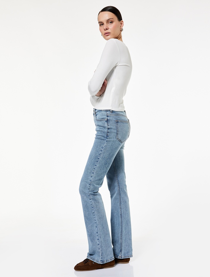  Cepli PamukluSlim Fit İspanyol Paça Jean Pantolon - Flare Jeans