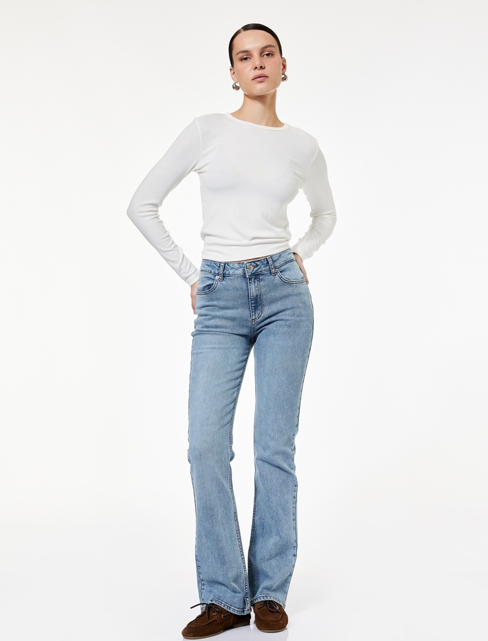  Cepli PamukluSlim Fit İspanyol Paça Jean Pantolon - Flare Jeans