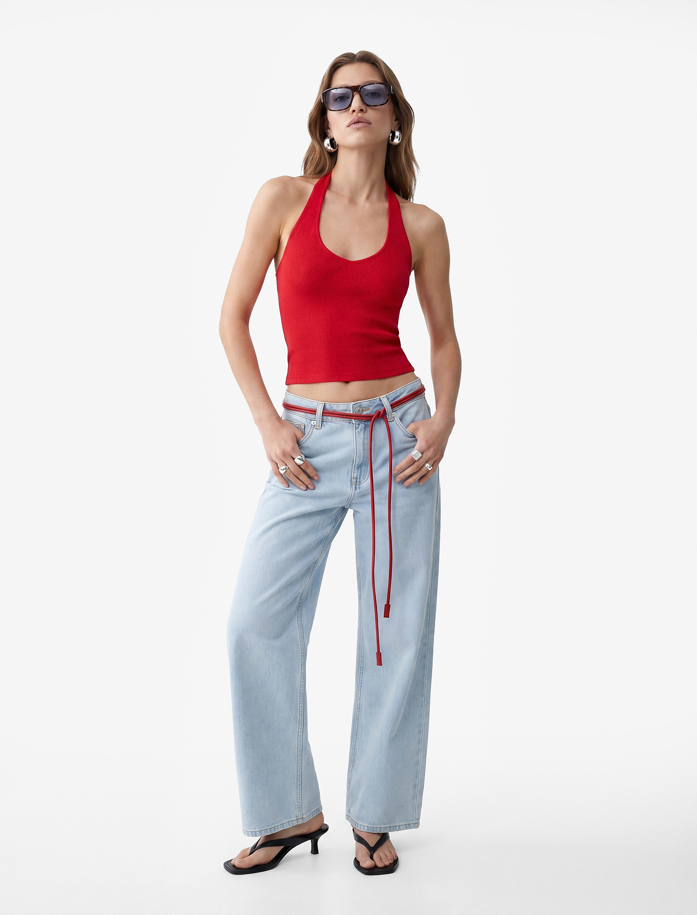   Pamuklu Ribanalı Slim Fit Sırt Dekolteli U Yaka Bluz