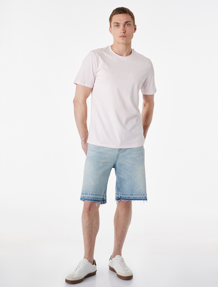  Regular Fit Kısa Kollu Bisiklet Yaka Baskılı Tişört