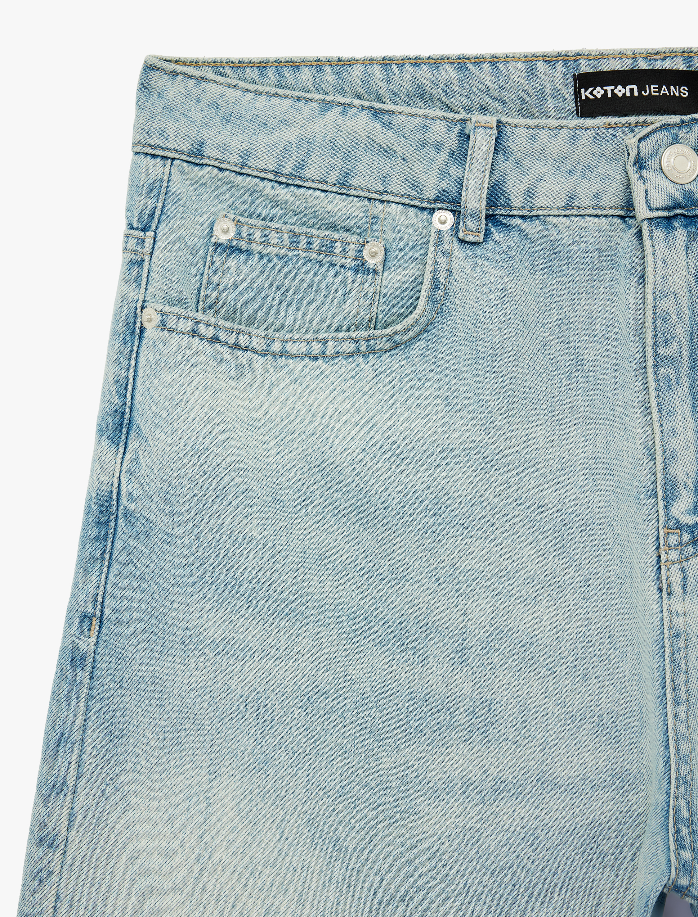   Normal Bel Pamuklu Pis Paça Straight Fit Bermuda Jean Şort