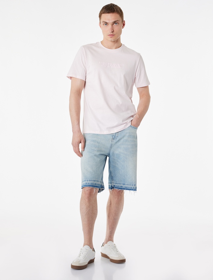  Normal Bel Pamuklu Pis Paça Straight Fit Bermuda Jean Şort