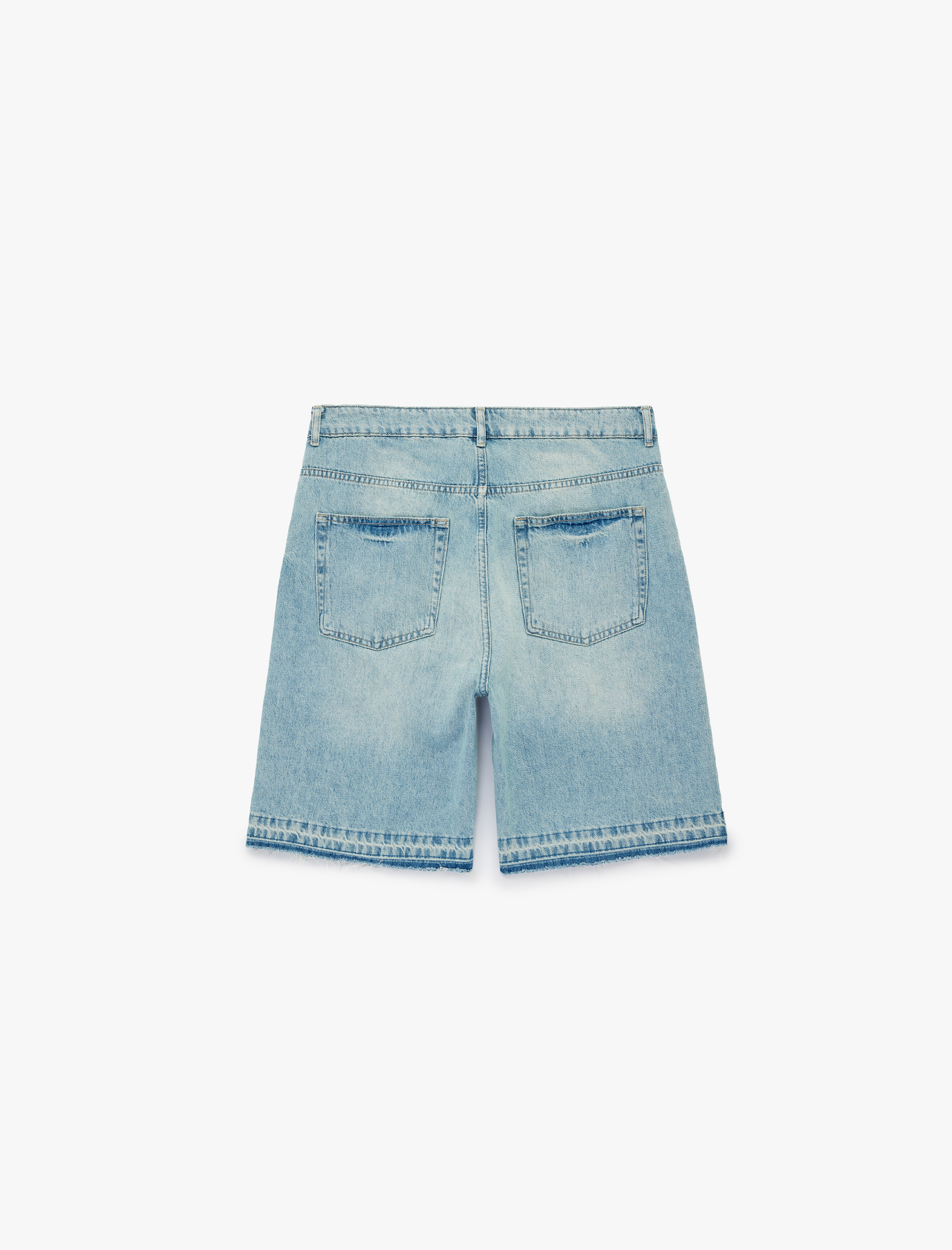   Normal Bel Pamuklu Pis Paça Straight Fit Bermuda Jean Şort