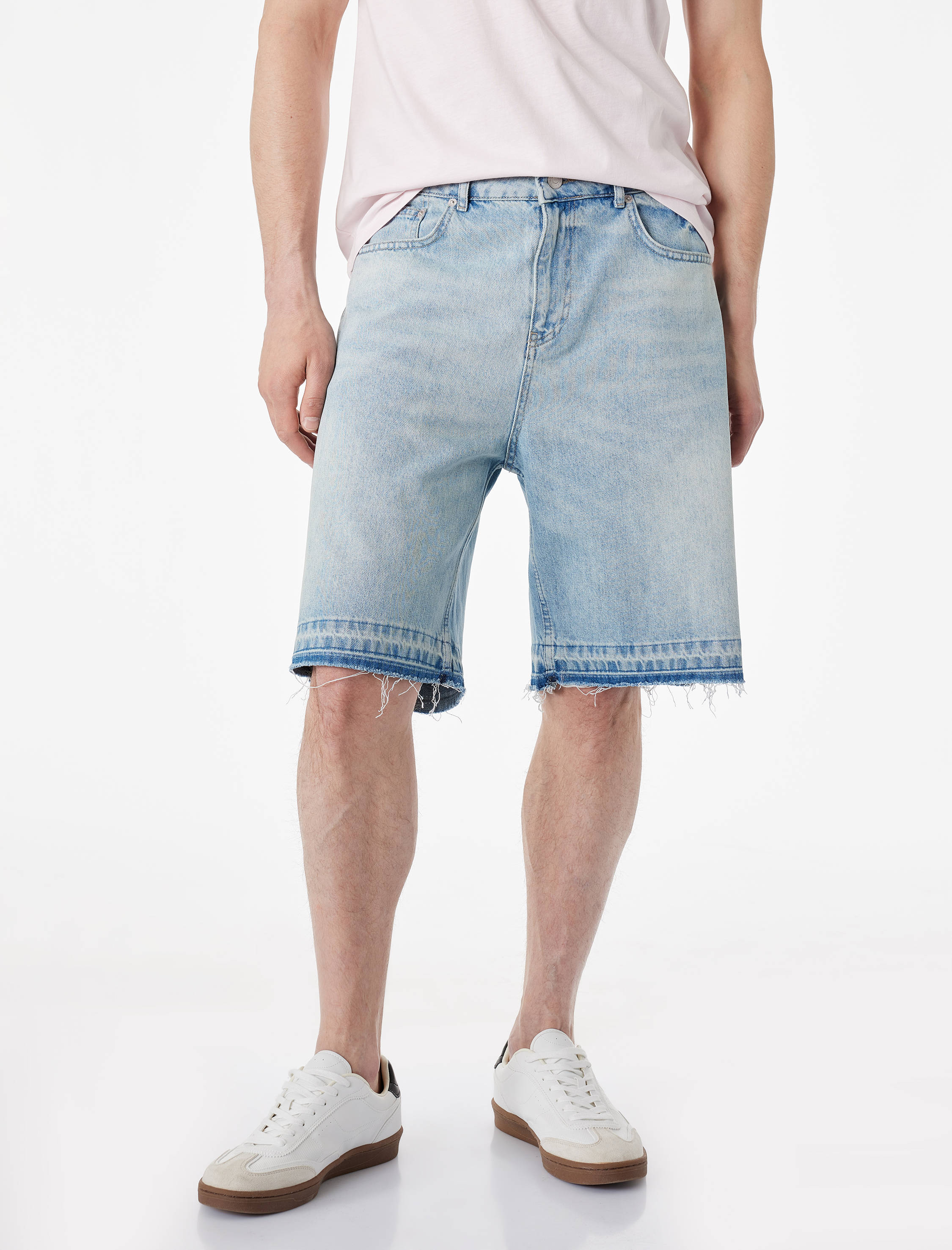   Normal Bel Pamuklu Pis Paça Straight Fit Bermuda Jean Şort