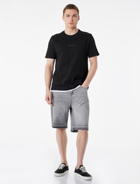 Normal Bel Pamuklu Pis Paça Straight Fit Bermuda Jean Şort