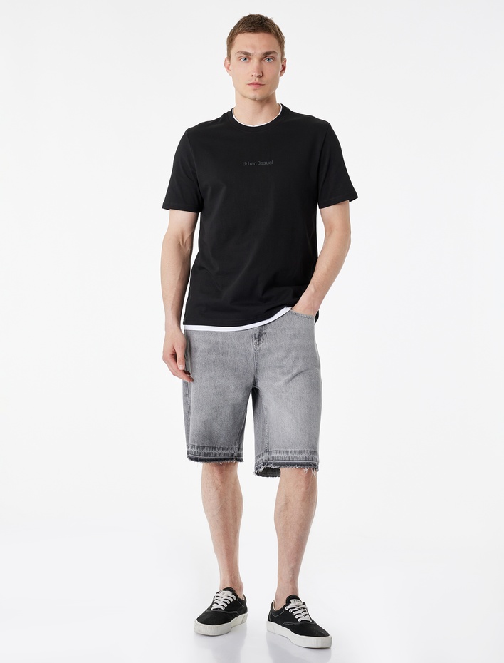  Normal Bel Pamuklu Pis Paça Straight Fit Bermuda Jean Şort