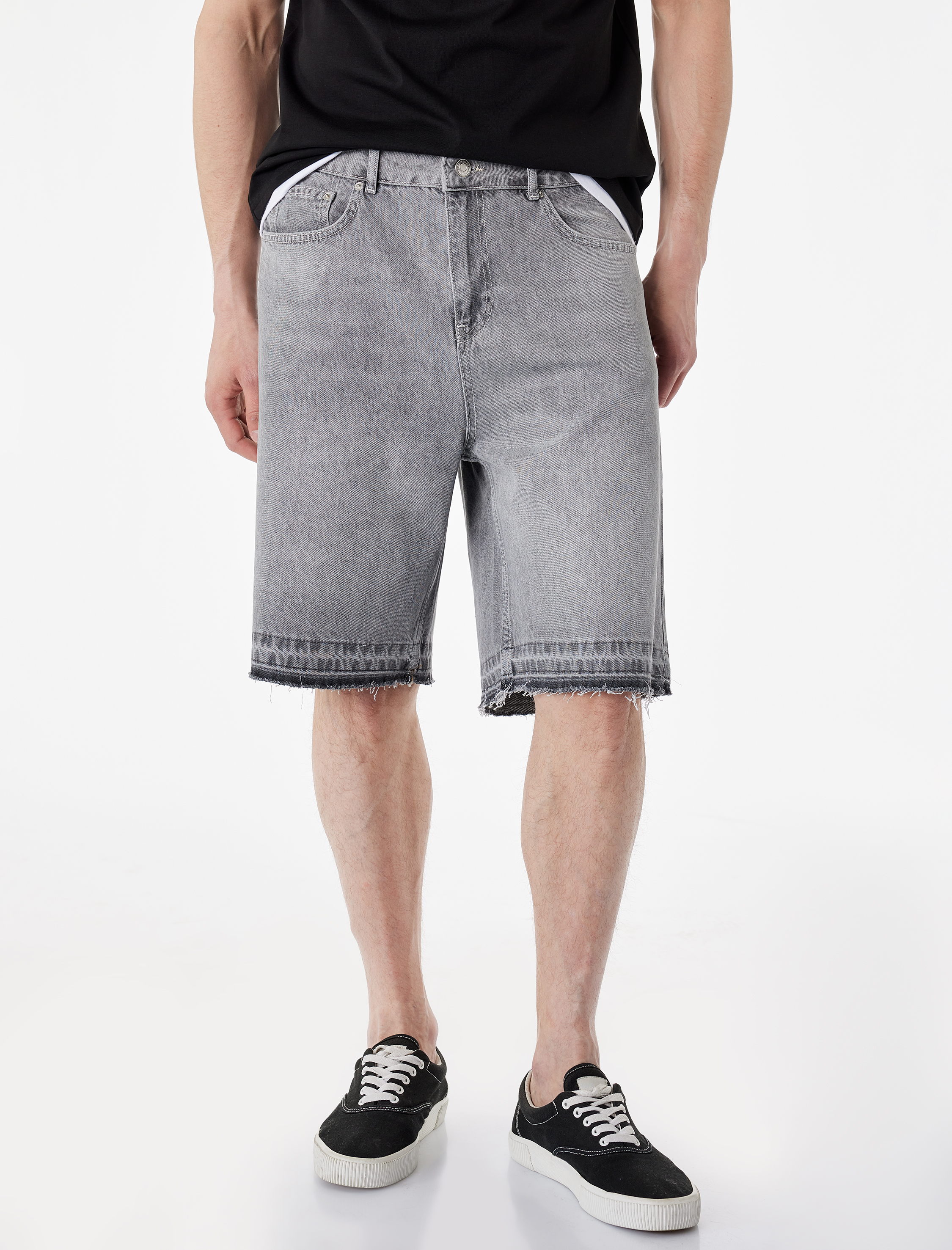   Normal Bel Pamuklu Pis Paça Straight Fit Bermuda Jean Şort