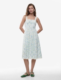 Viskon Kumaş Dantel Detaylı Kare Yaka Askılı Çiçekli Uzun Elbise