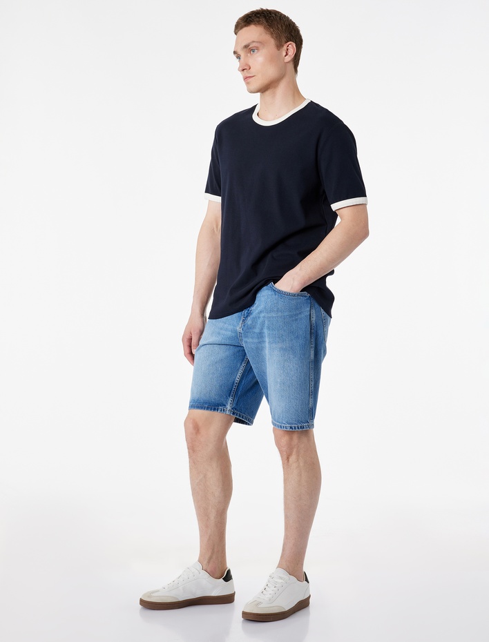  Pamuklu Cepli Bermuda Straight Fit Jean Şort