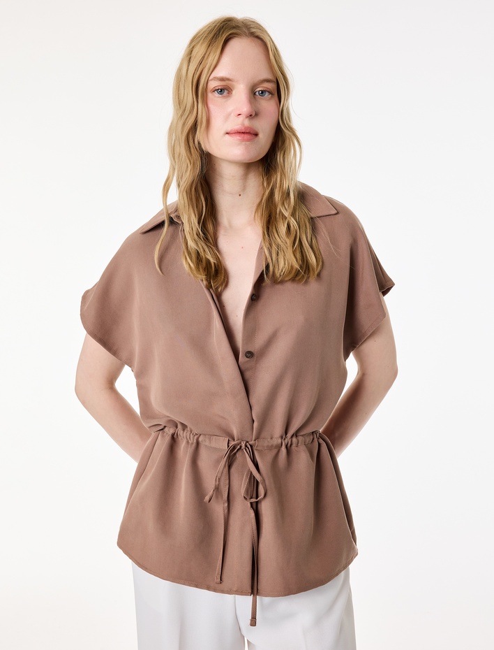  Modal Cupro Kumaş Kap Kol Belden Bağlama Detaylı Gömlek