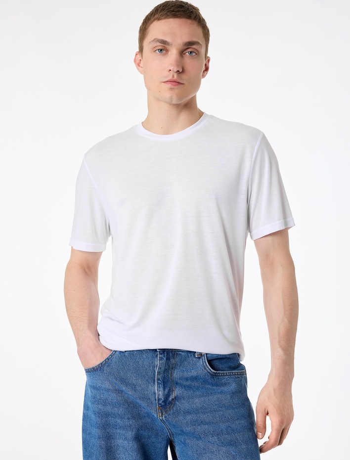  Regular Fit Viskon Karışımlı Kısa Kollu Bisiklet Yaka Basic Tişört